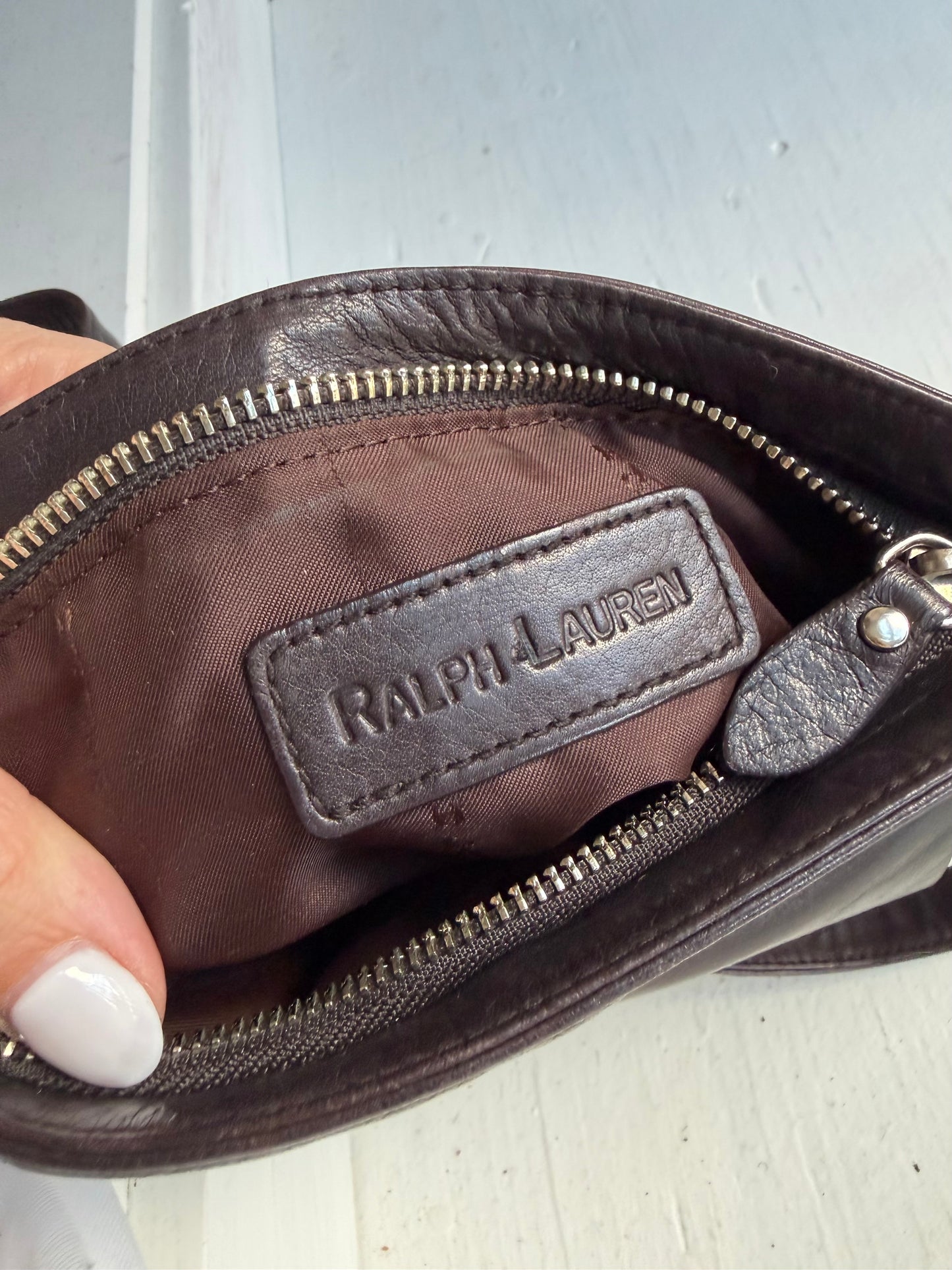 00s Ralph Lauren dark brown leather crossbody