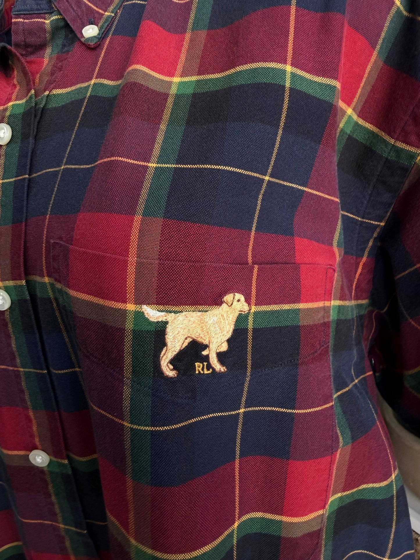 90s Ralph Lauren Blake cotton plaid button down with Golden Retriever embroidered on the pocket