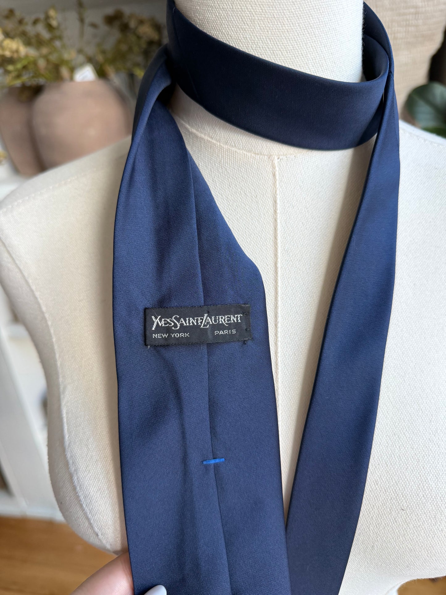 80s YSL navy blue tie