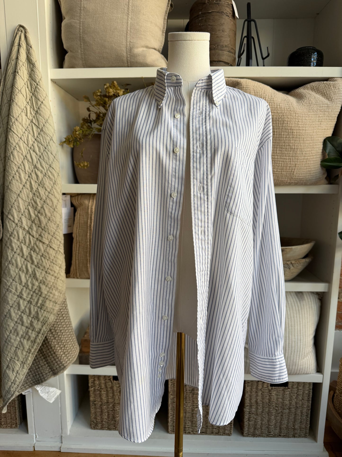 90s Lands End blue on white stripe oxford button down.