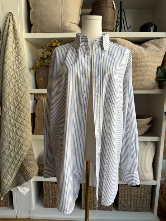 90s Lands End blue on white stripe oxford button down.