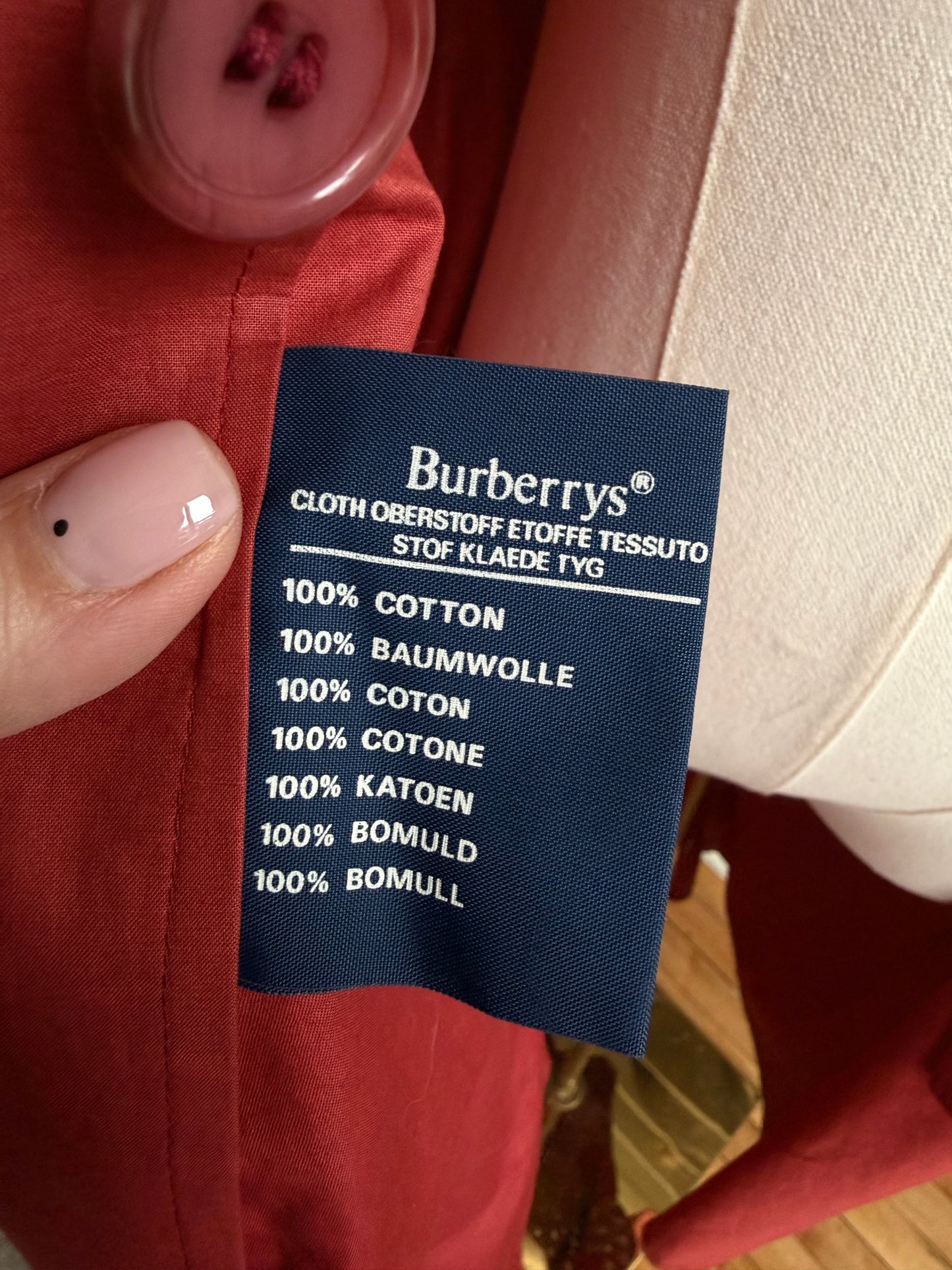 80s Burberry red packable light weight traveler trench with carrying bag