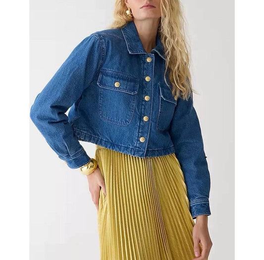 JCrew cropped denim puffer jacket. NWT