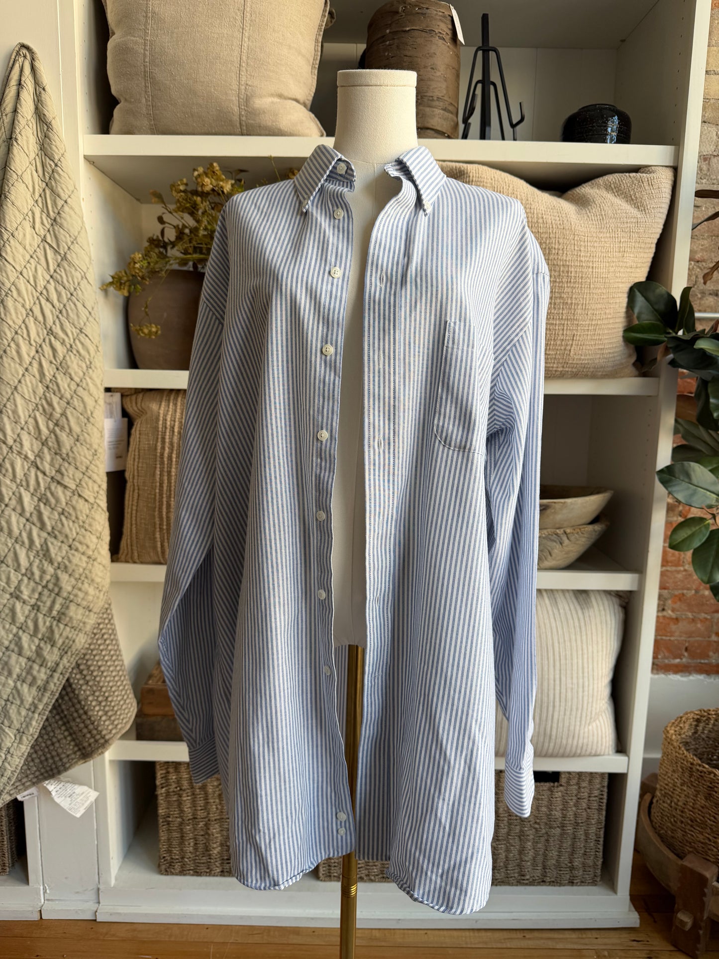 90s Stafford blue and white striped oxford button down