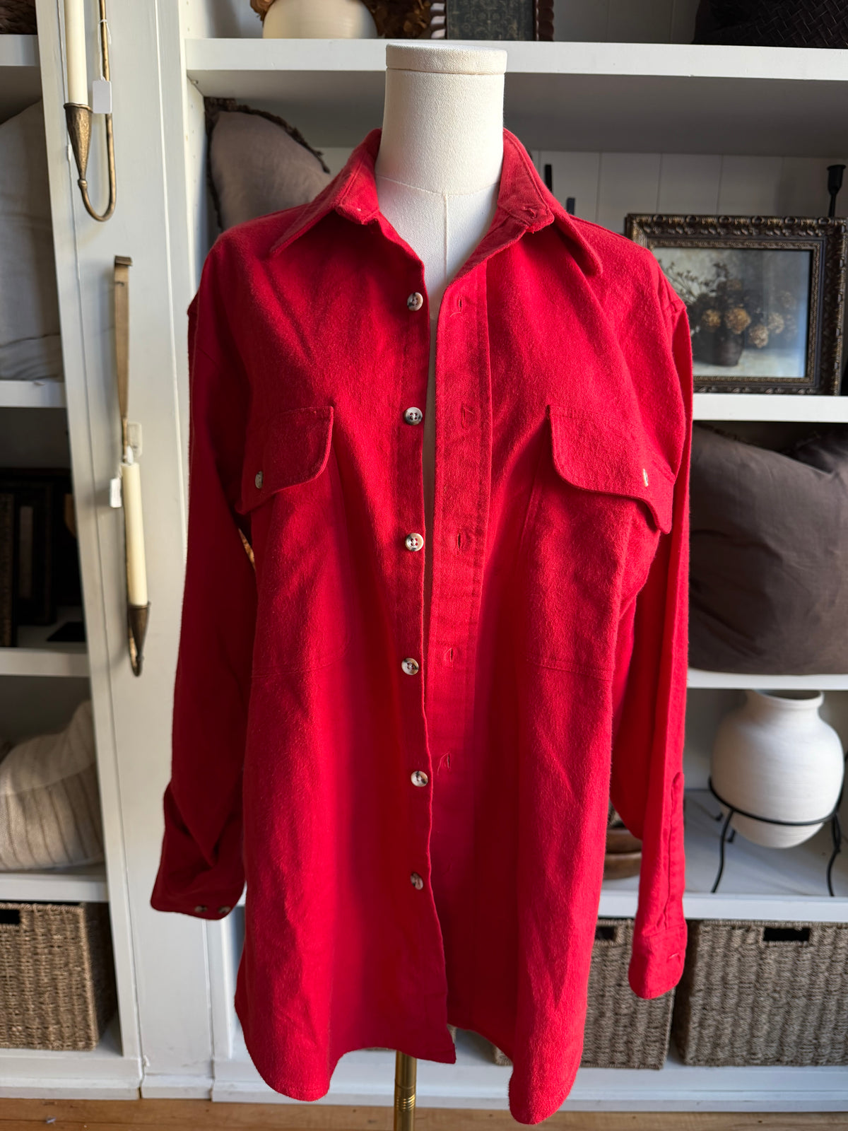 80s St John’s Bay red chamois cloth button down. Made in the USA