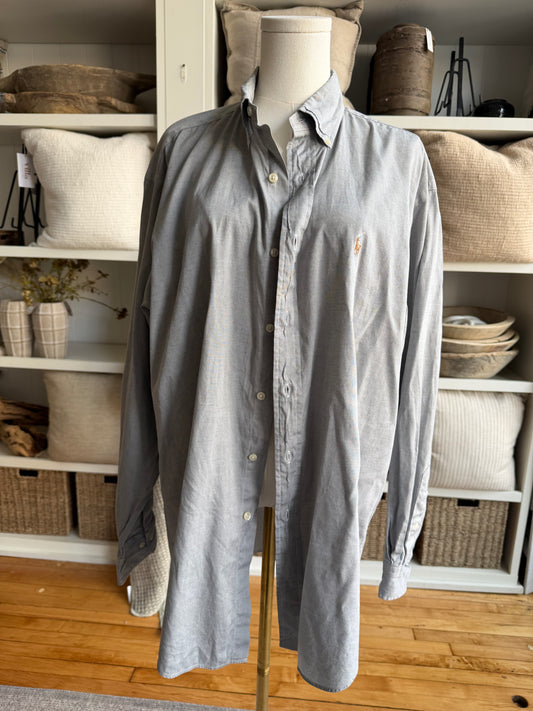 90s Ralph Lauren Yarmouth grey button down. Made in Hong Kong