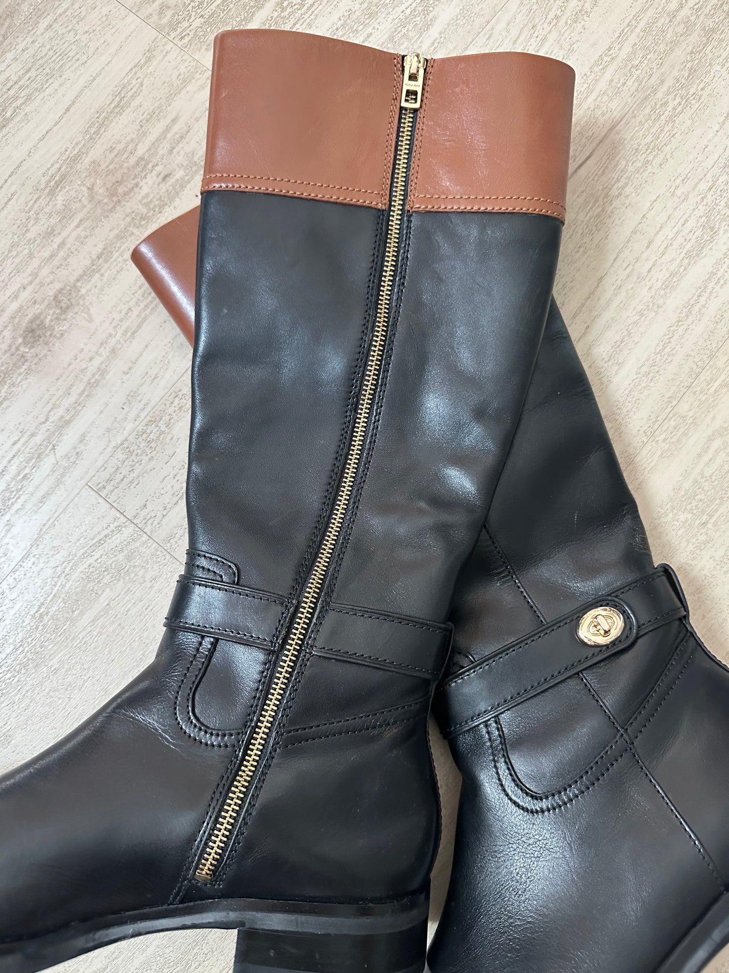 Coach Eva two toned leather riding boots. Size 10