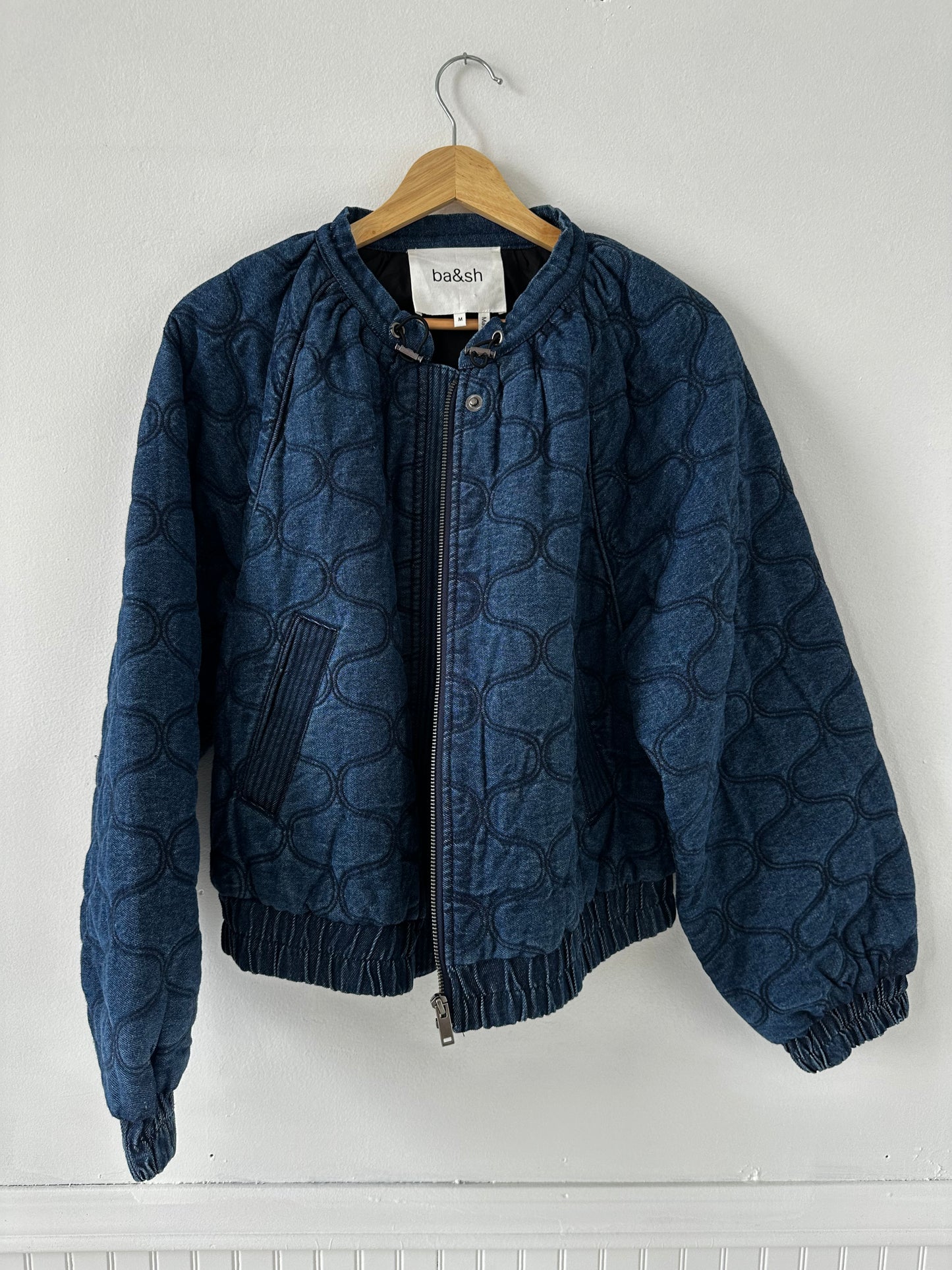 Ba&sh Yonkers denim cropped quilted jacket. Size medium