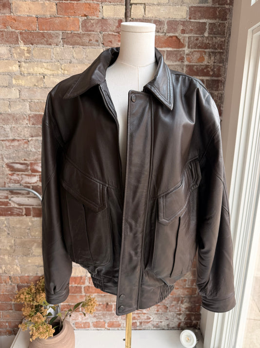 90s Phase Two leather bomber with zip out faux fur lining.