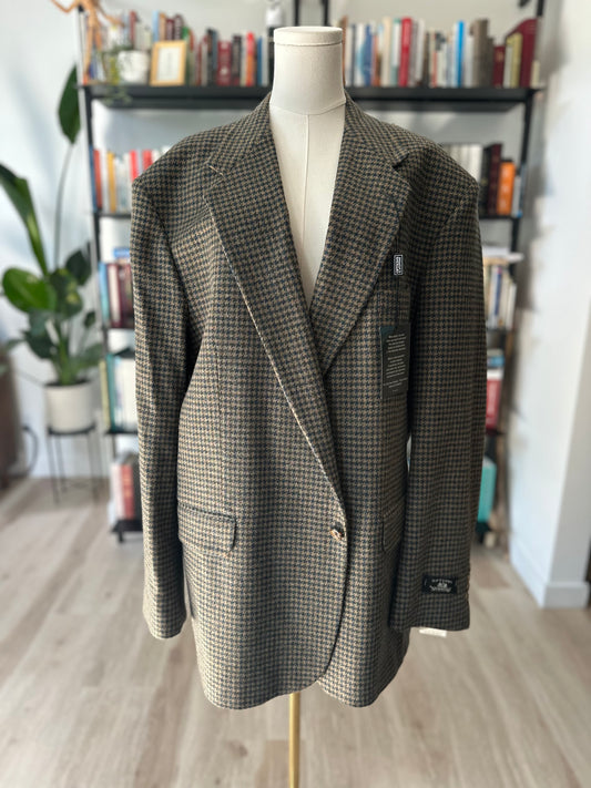 80s/90s Stafford green/navy houndstooth wool blazer. Made in the USA. New with tags