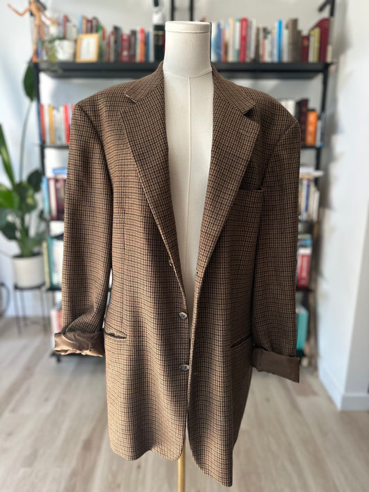 90s Nordstrom Natural Style plaid wool blazer with suede elbow patches