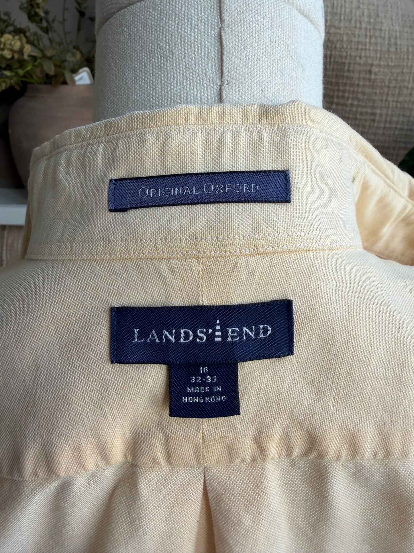 90s Lands End yellow oxford. Made in Hong Kong