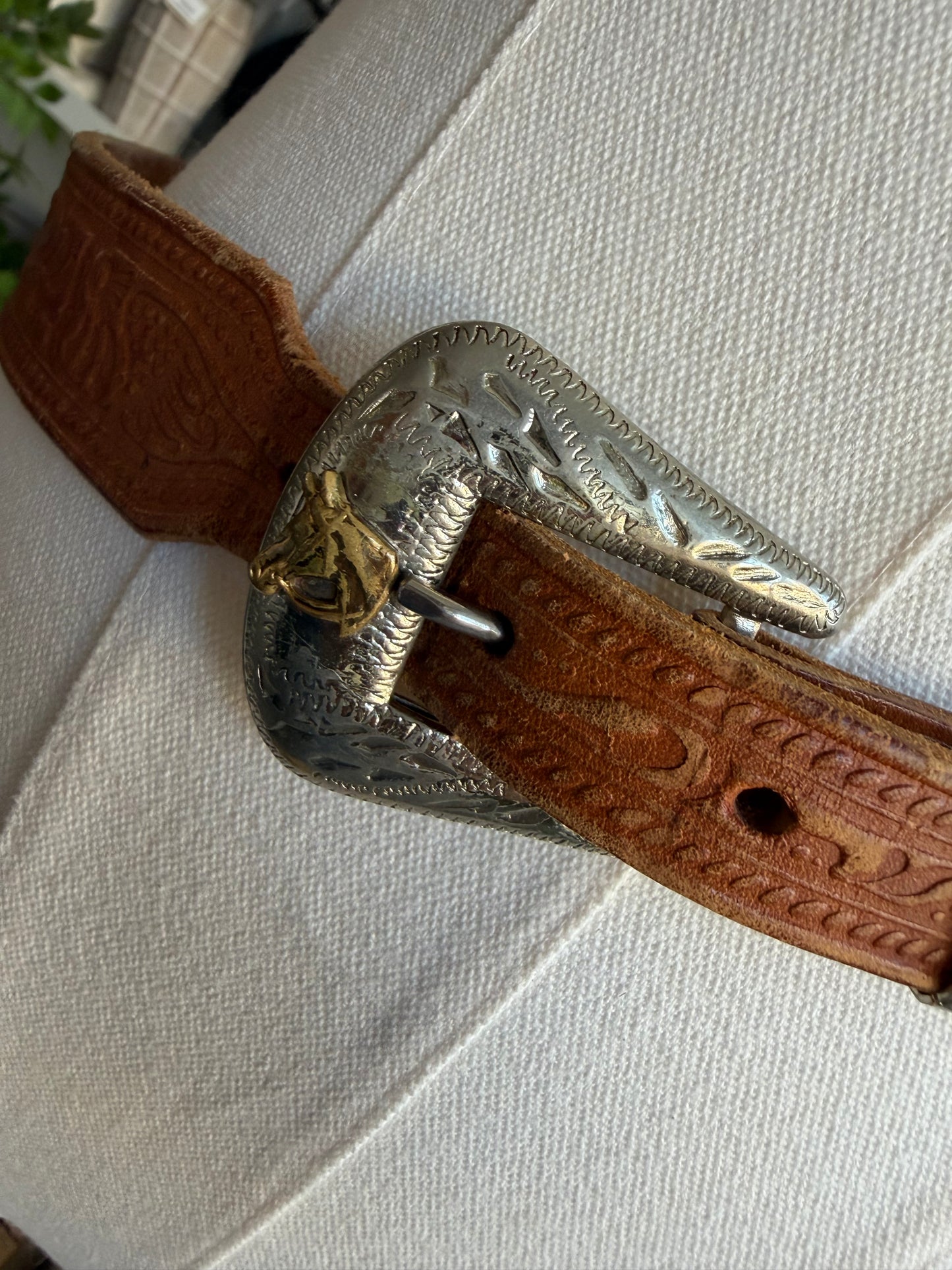 80s Ralph Lauren tooled leather western belt