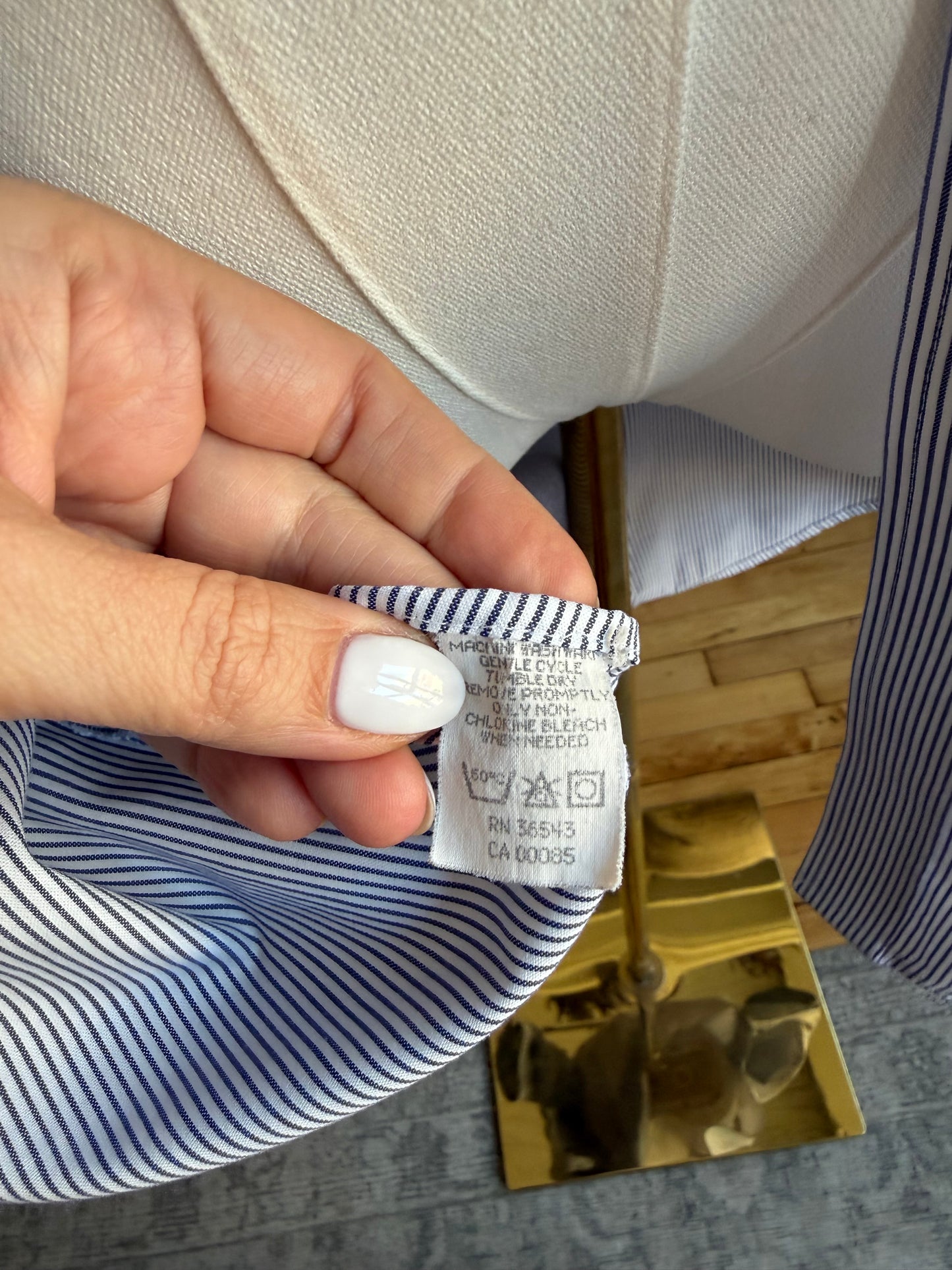90s Geoffrey Beene blue and white stripe button down. Made in the USA