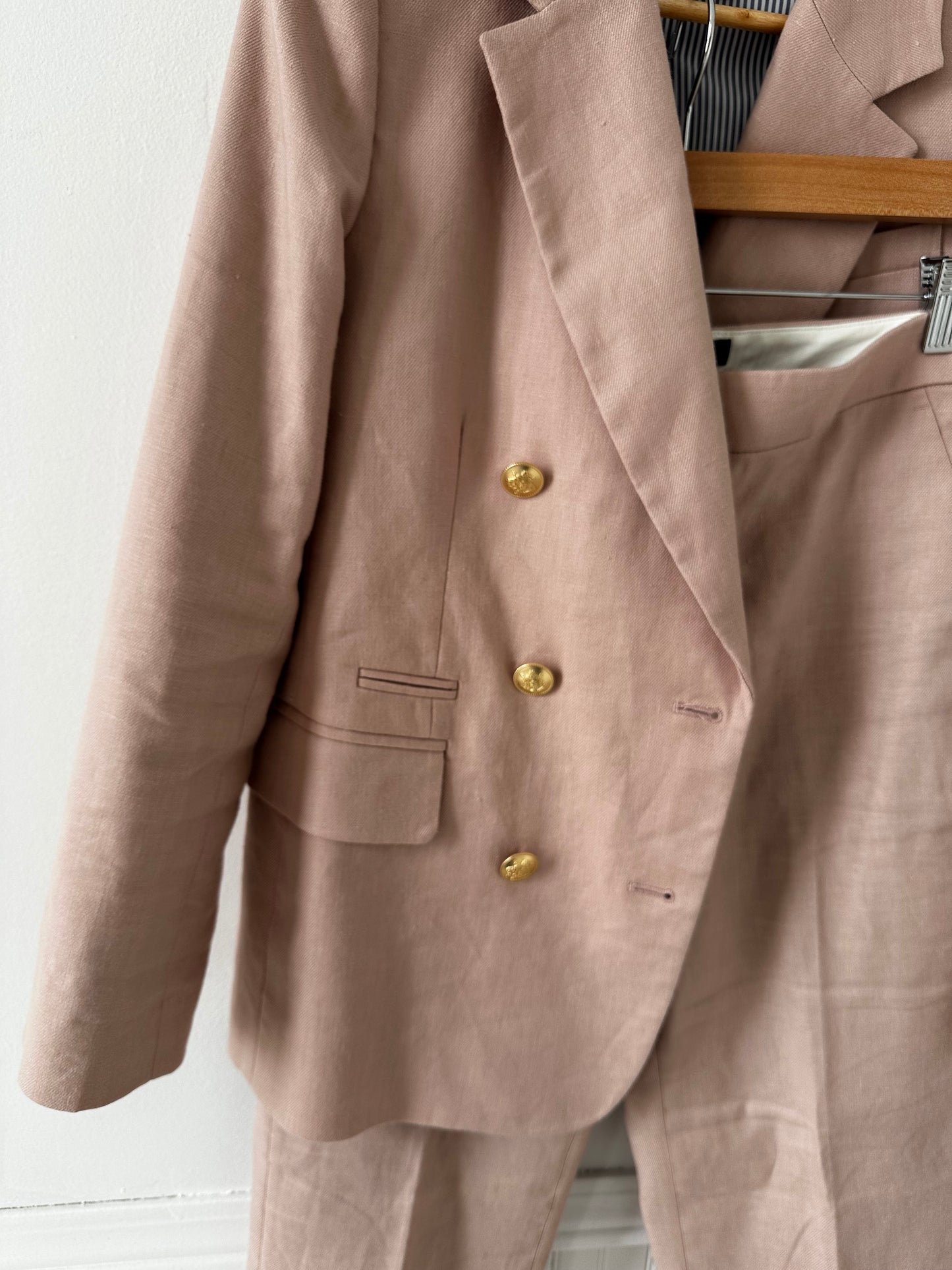 JCrew Pink linen blend suit. Bristol Blazer and Kate pants