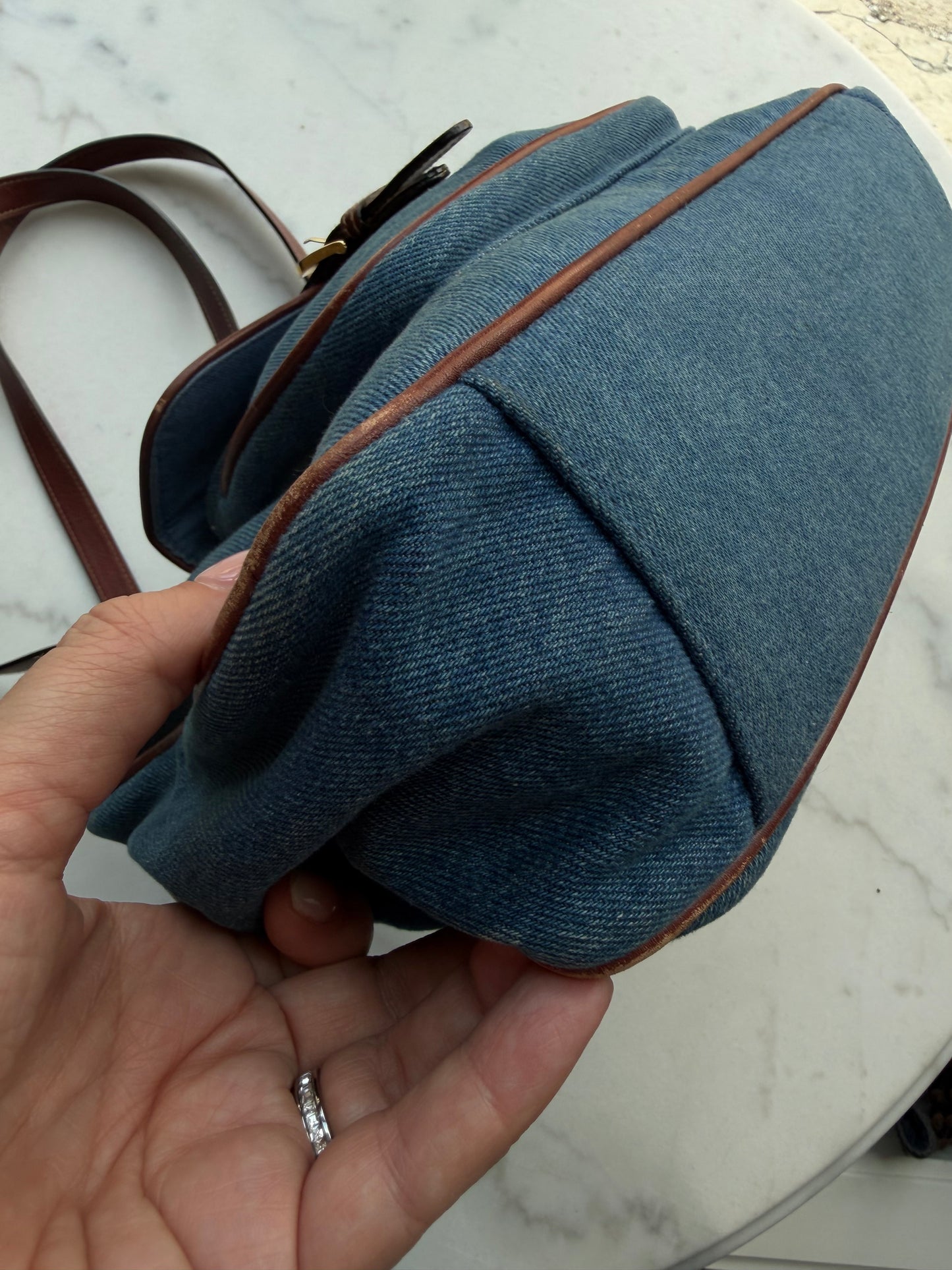 90s Etienne Aigner denim shoulder bag with leather trim