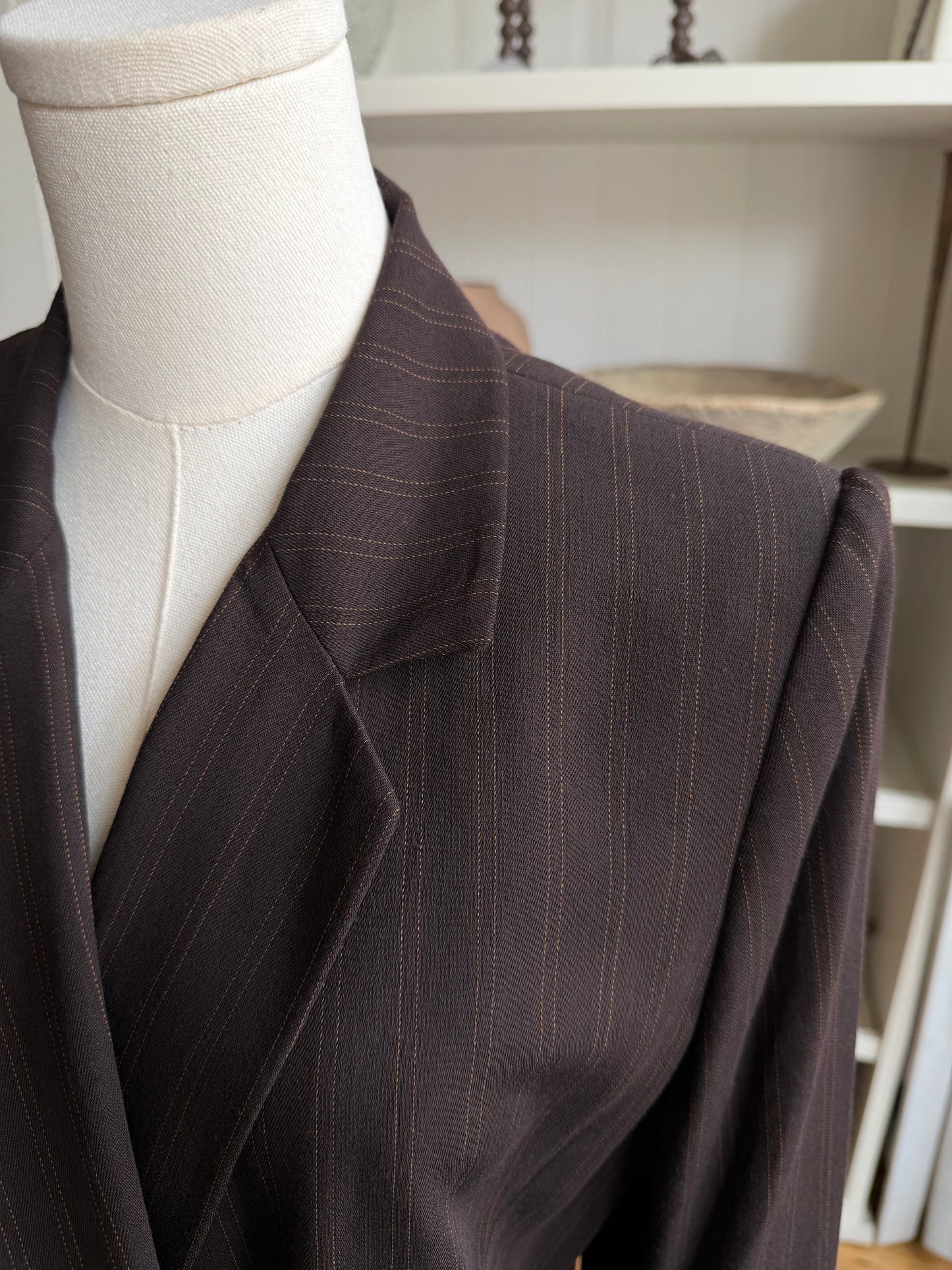 90s Liz Claiborne Collection brown pin stripe blazer. Made in Korea