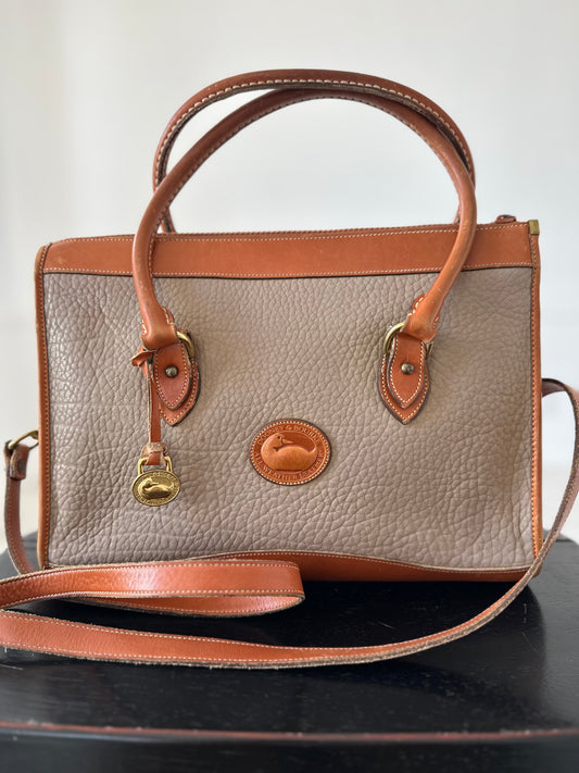 90's Dooney & Bourke Taupe Top Zip Shoulder Satchel with crossbody strap