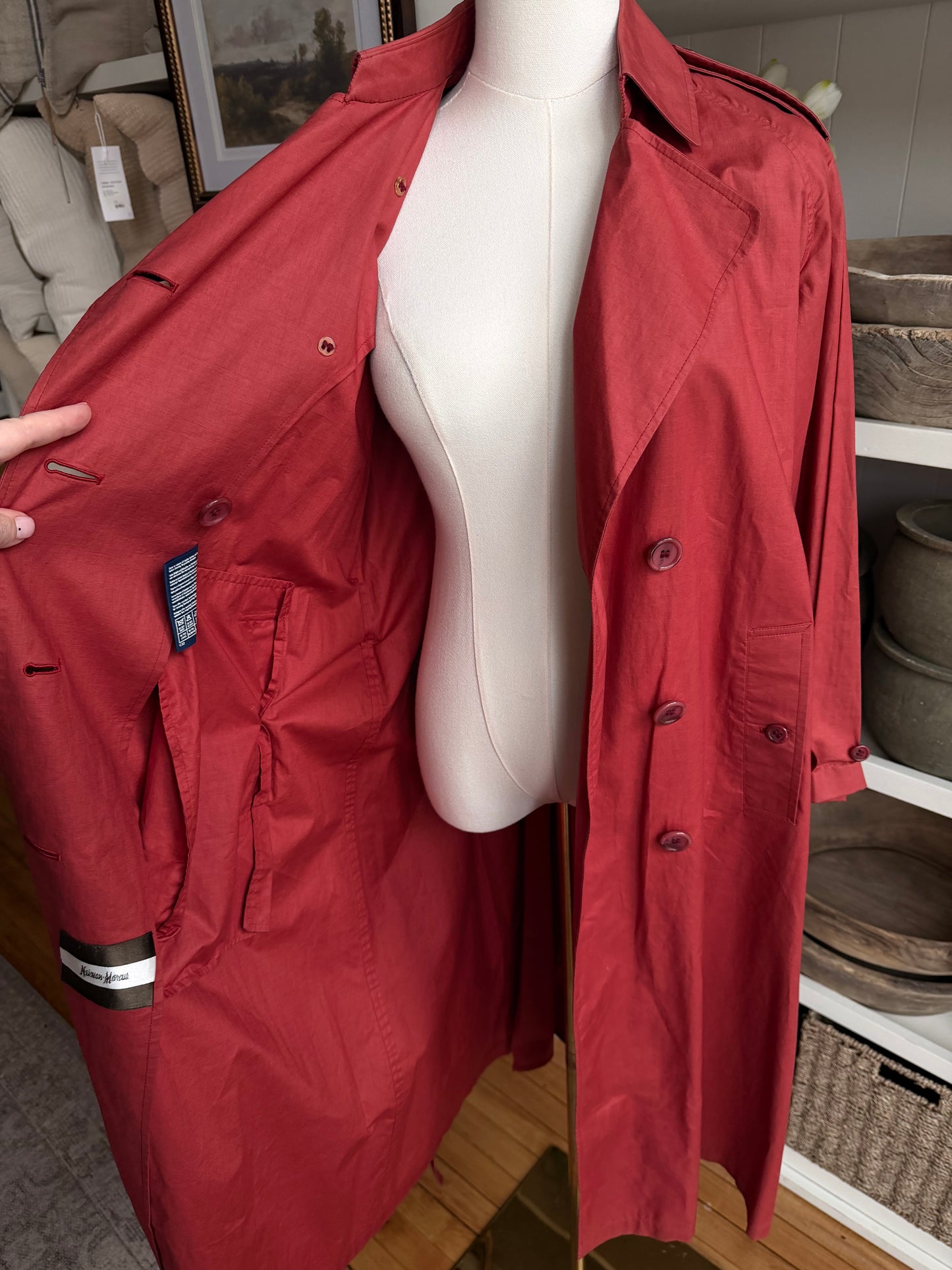 80s Burberry red packable light weight traveler trench with carrying bag