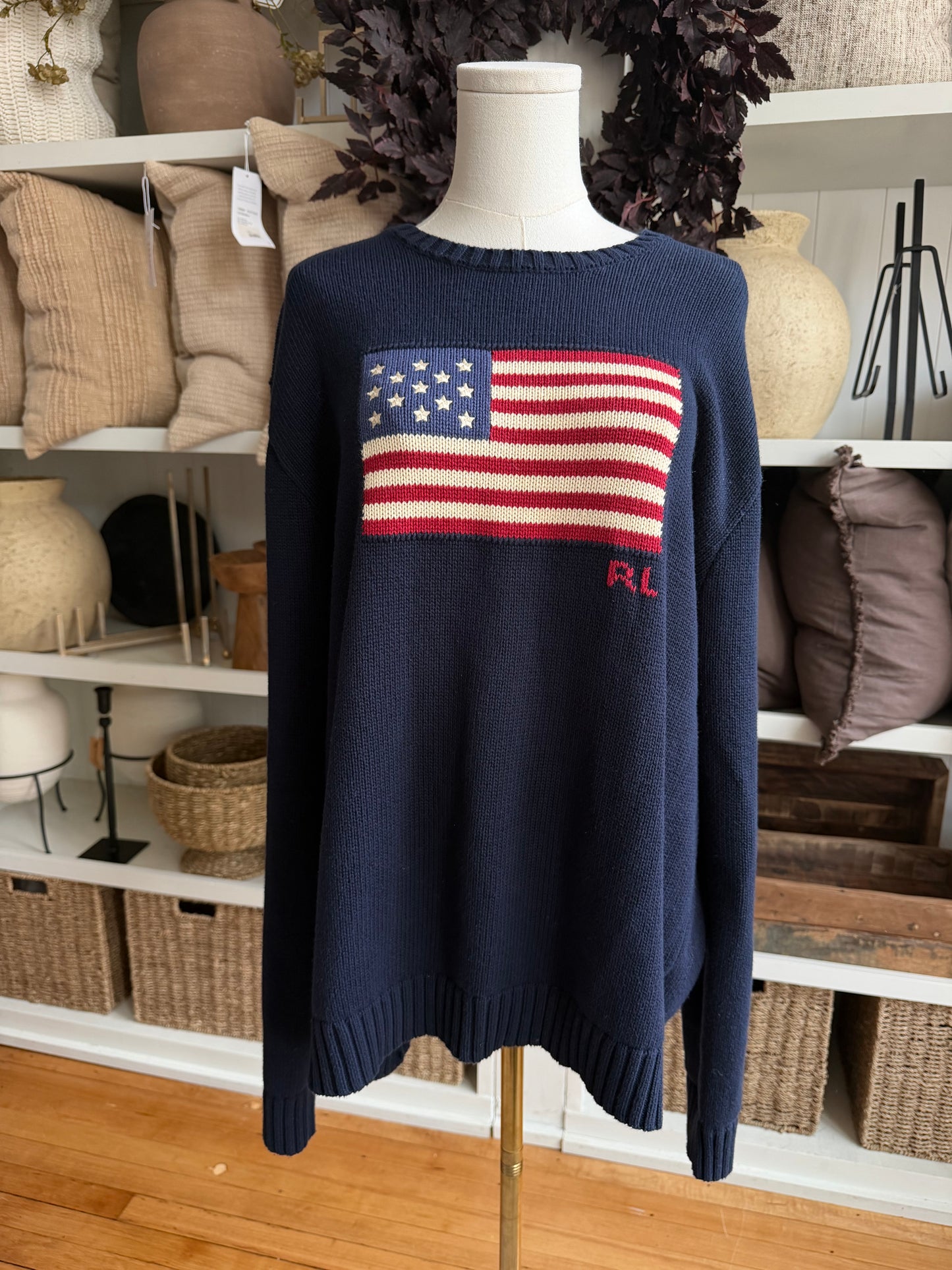 Polo Ralph Lauren navy flag sweater. Fits M-XL