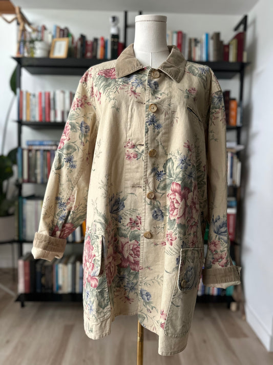 90s Coldwater Creek linen/cotton floral barn coat