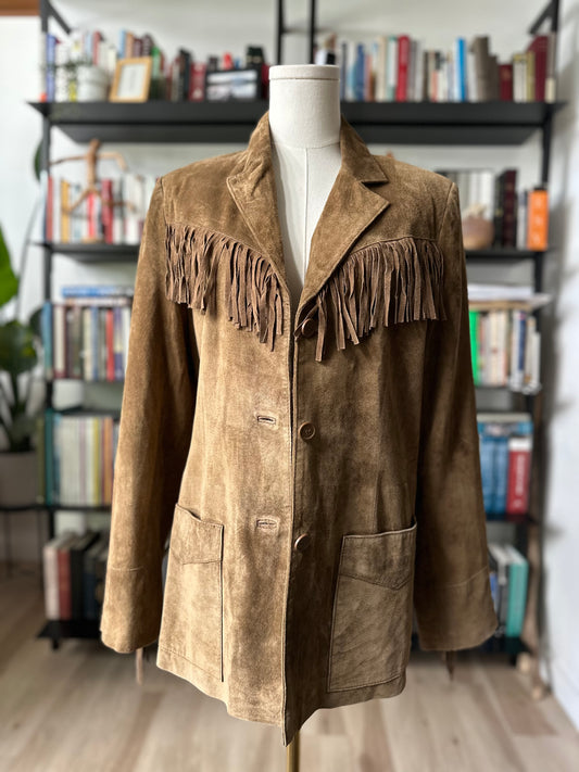 90s/00s Denim & Co washable suede fringe jacket