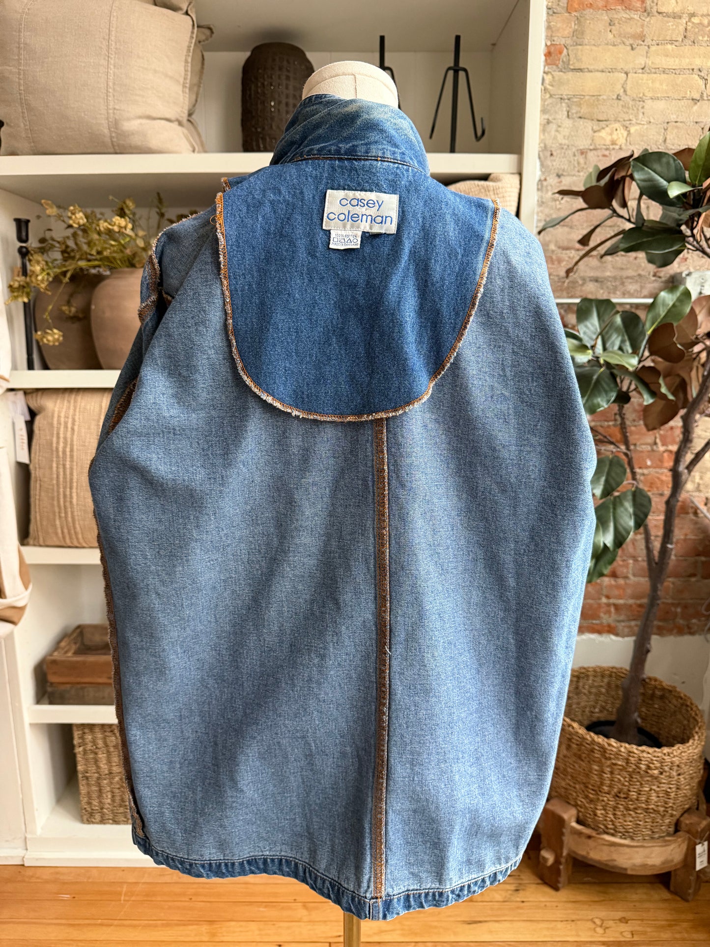 90s Casey Coleman denim chore coat with embroidered cats on pockets