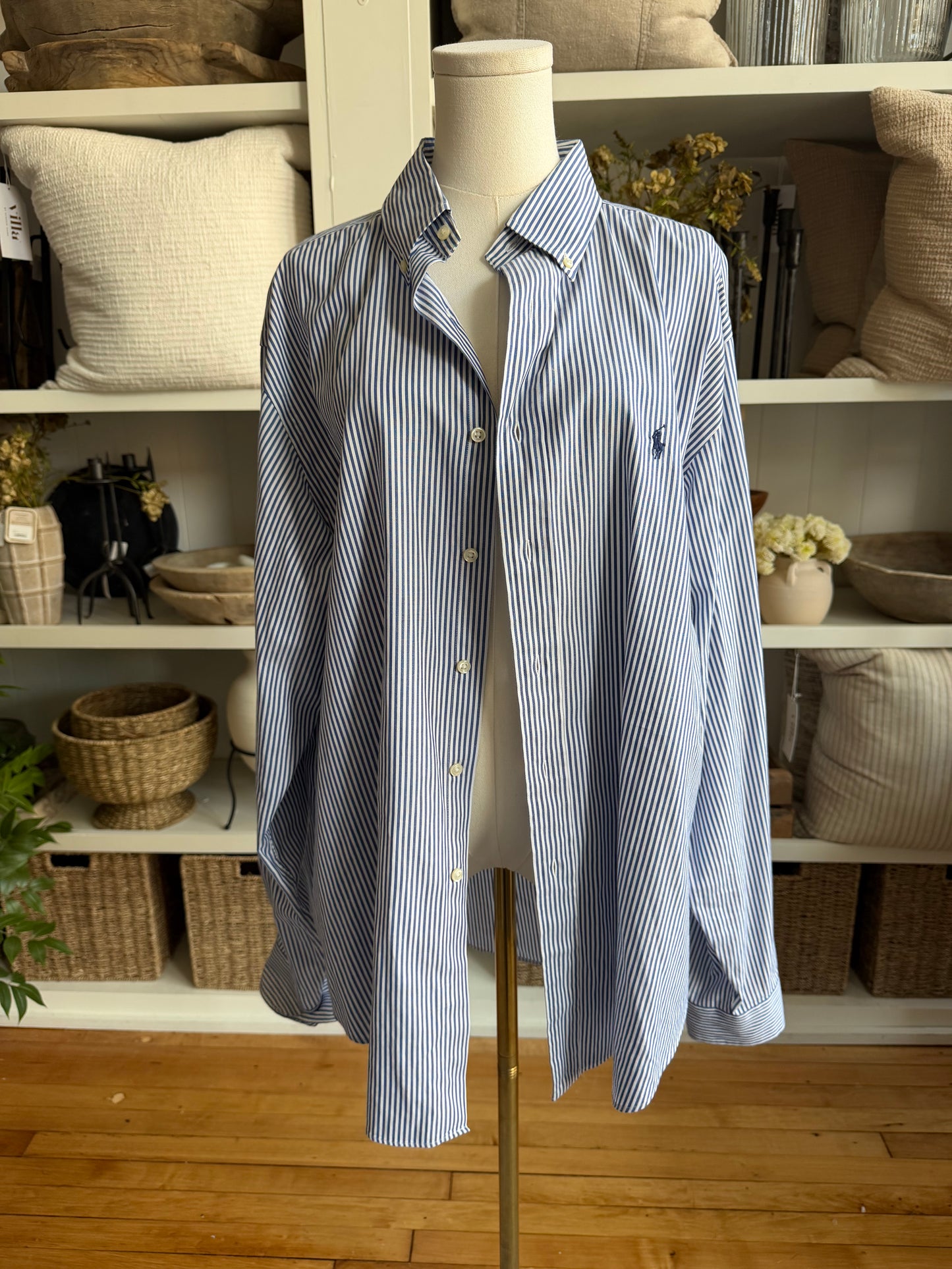 90s Ralph Lauren navy striped poplin button down