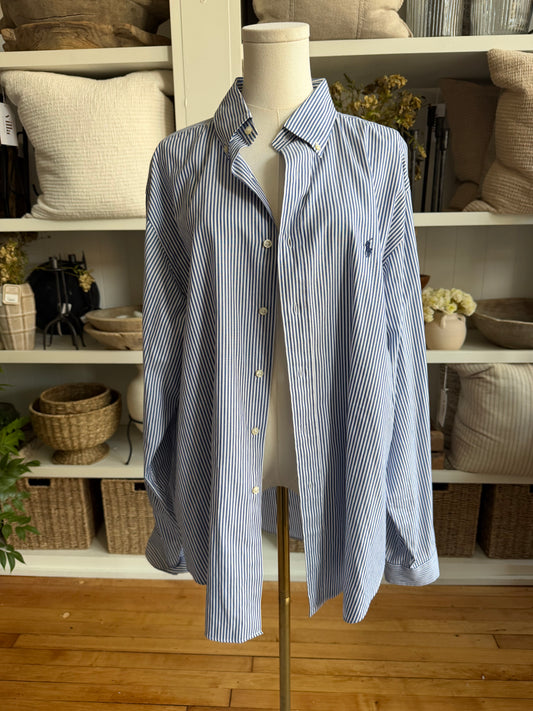 90s Ralph Lauren navy striped poplin button down