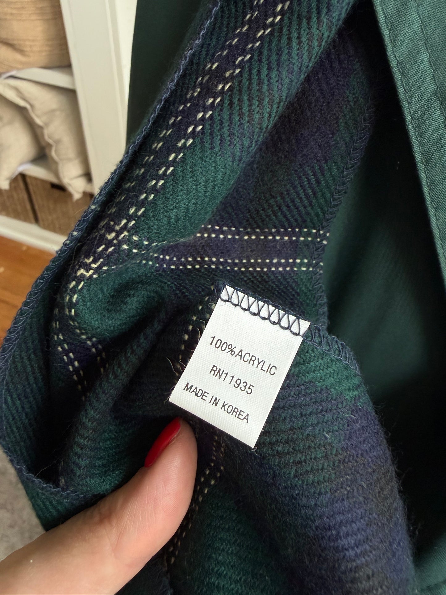 80s Saxton Hall green trench with zip out lining. Includes matching scarf. Made in Korea