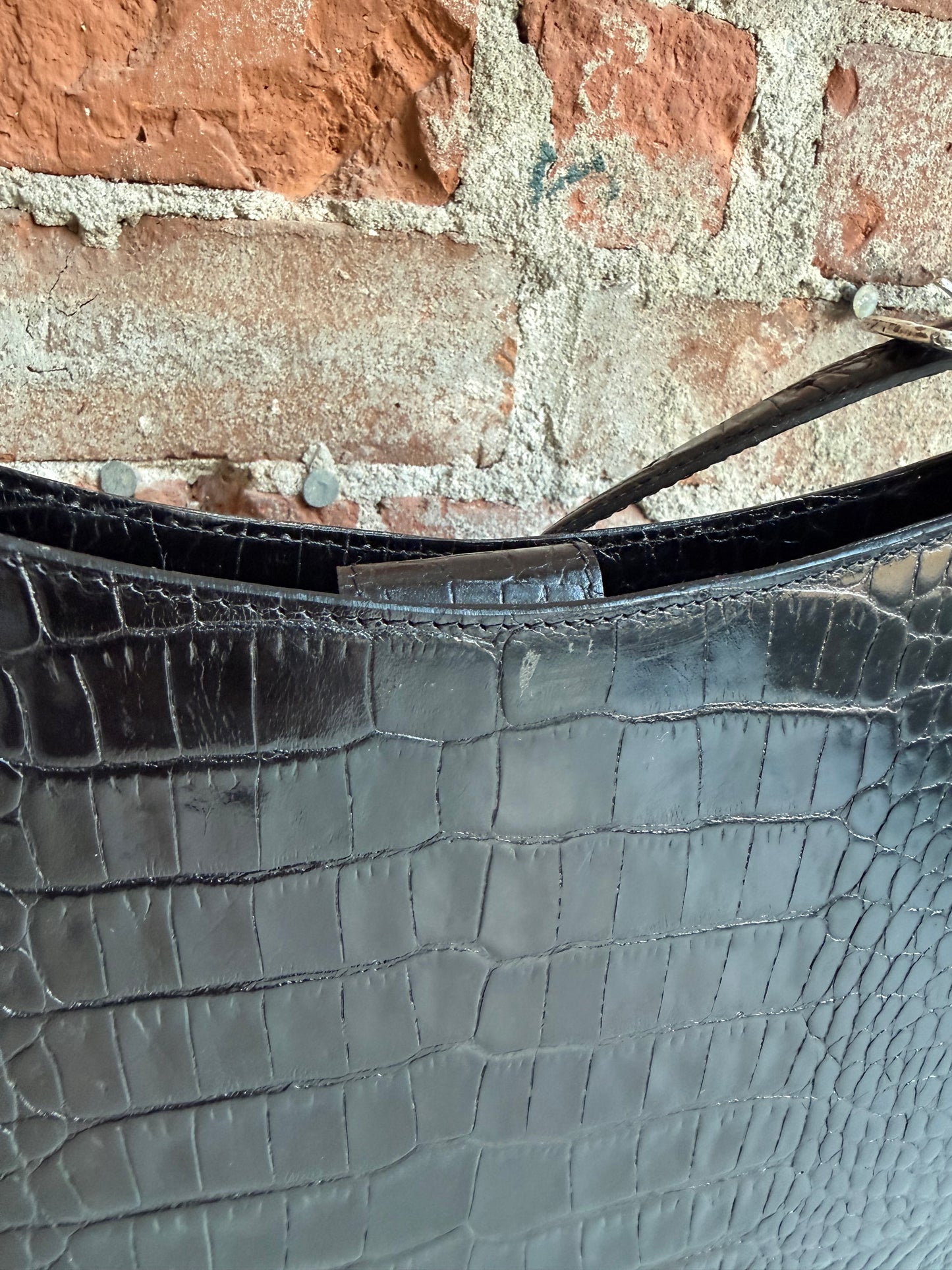 90s Ralph Lauren black croc shoulder bag