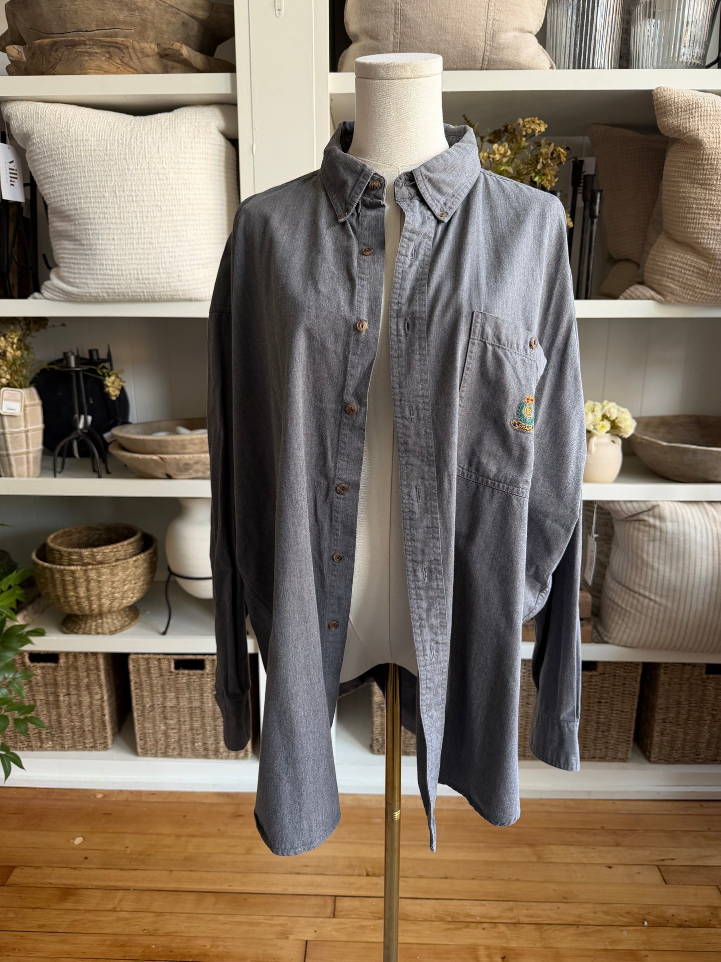 90s Chaps Ralph Lauren gray light weight denim button down