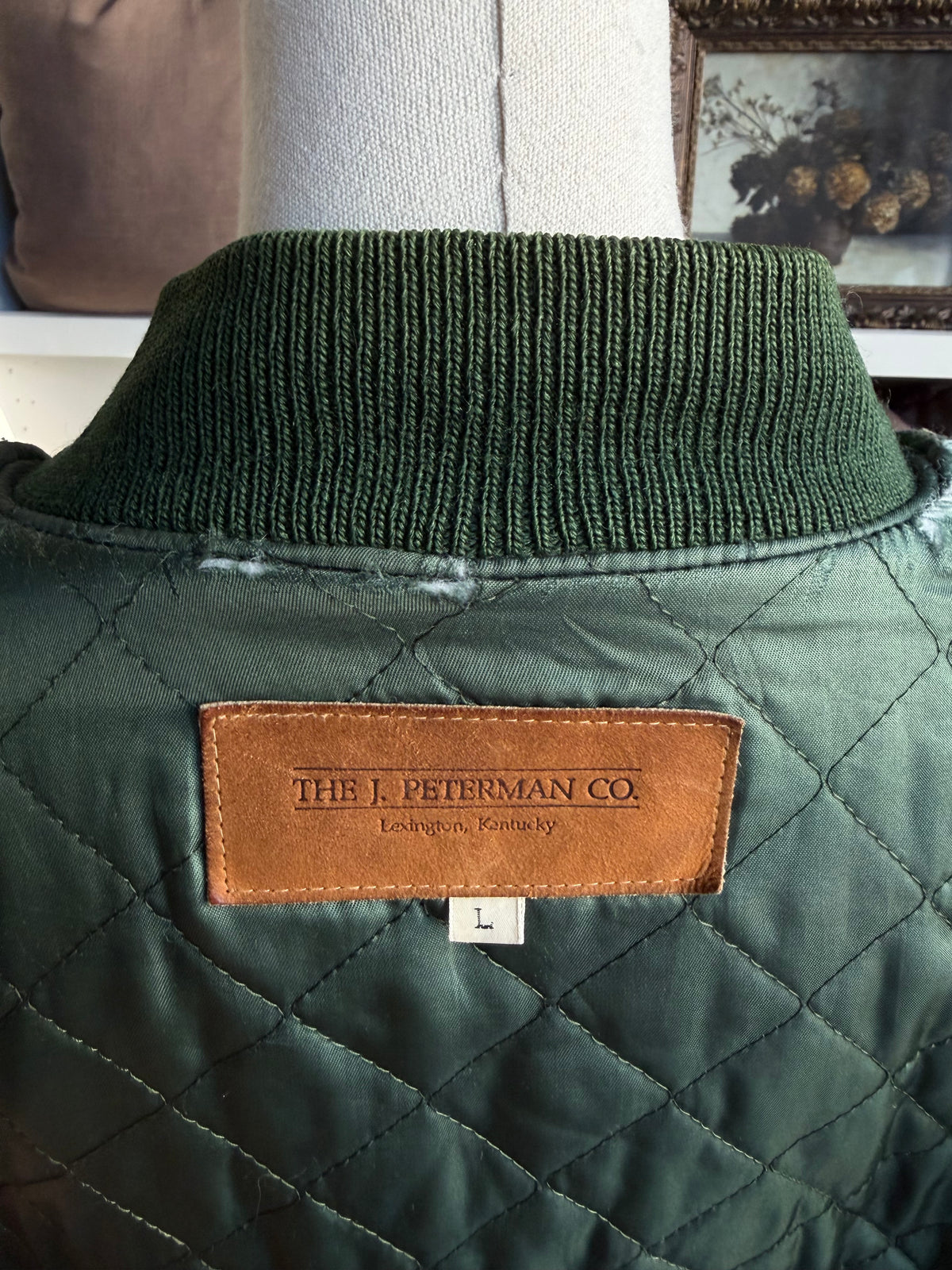 90s J. Peterman Co. wool and leather bomber. Made in the USA