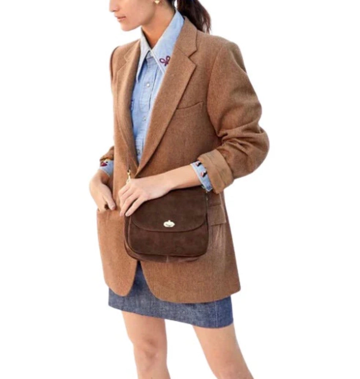 Clare V Turn Lock Louis brown suede
