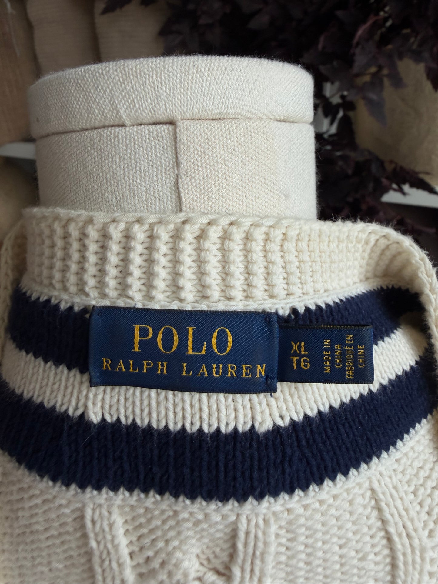 Polo Ralph Lauren navy and cream cotton cricket sweater. Fits M-XL