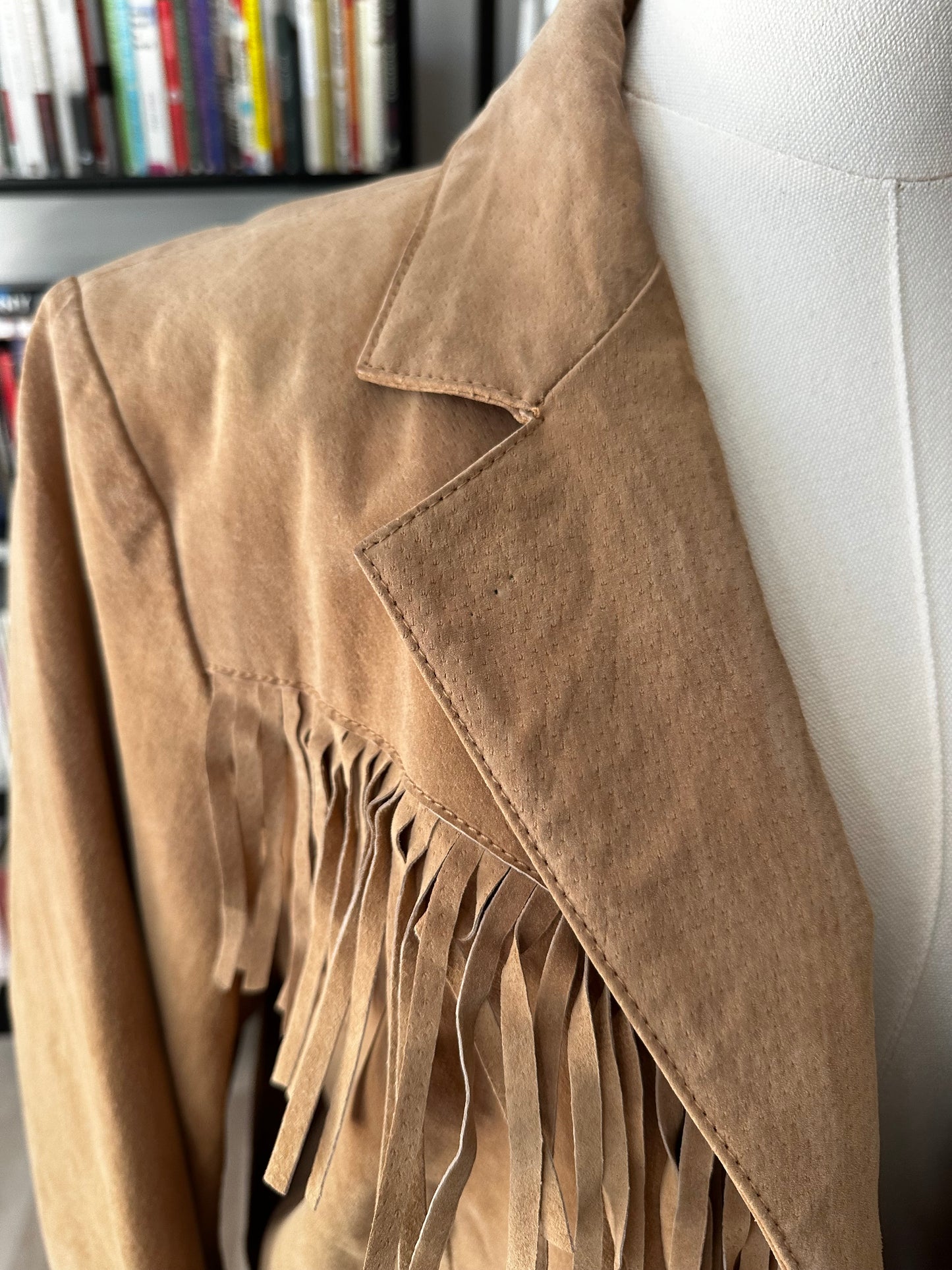 90s Denim & Co washable suede fringe jacket
