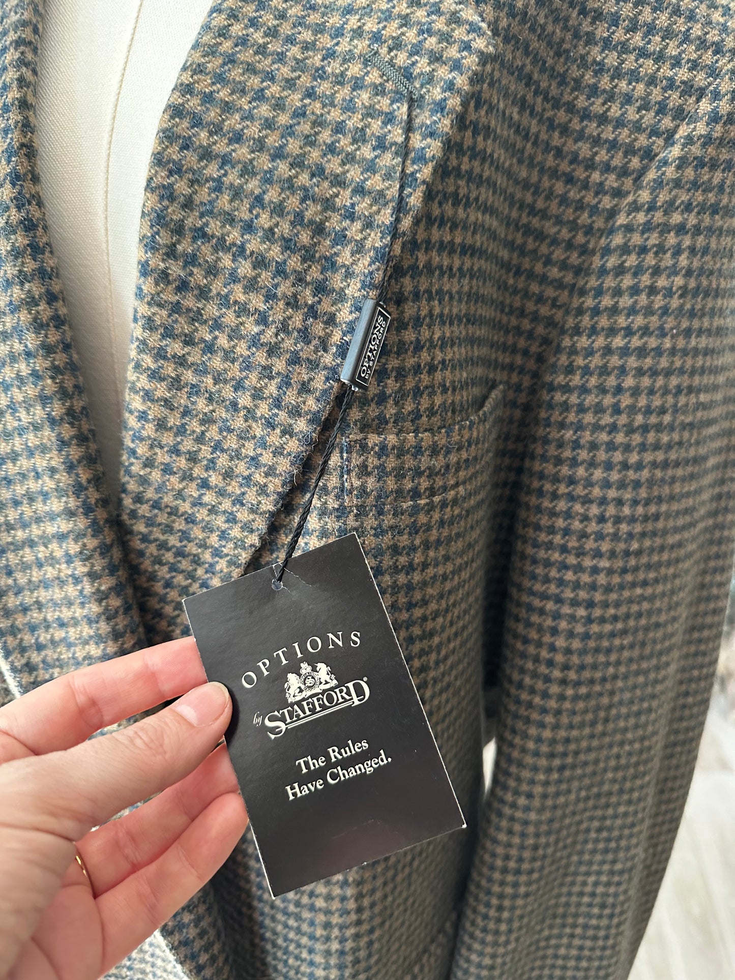 80s/90s Stafford green/navy houndstooth wool blazer. Made in the USA. New with tags