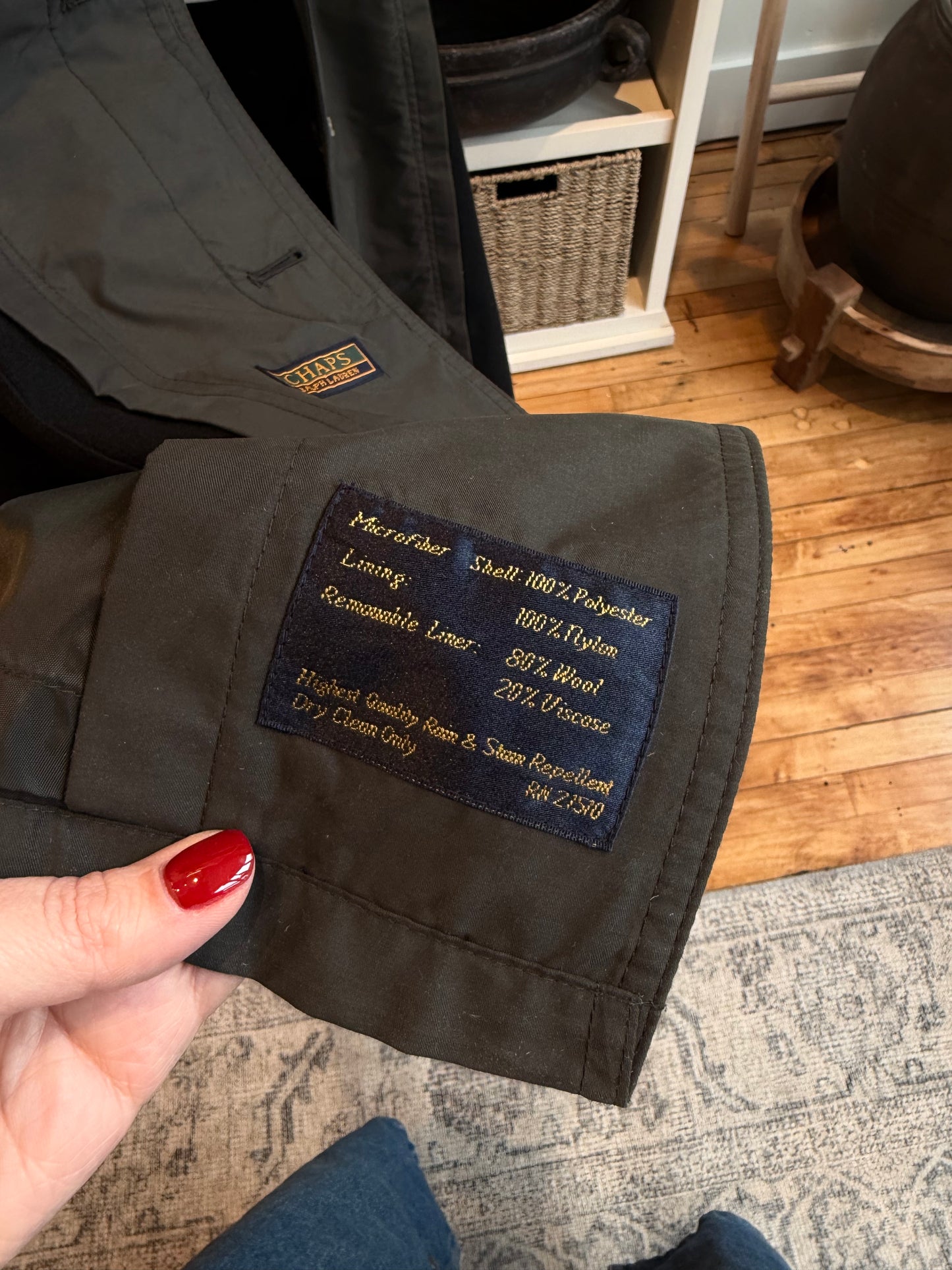 90s Chaps Ralph Lauren green trench with leather collar and removable wool lining