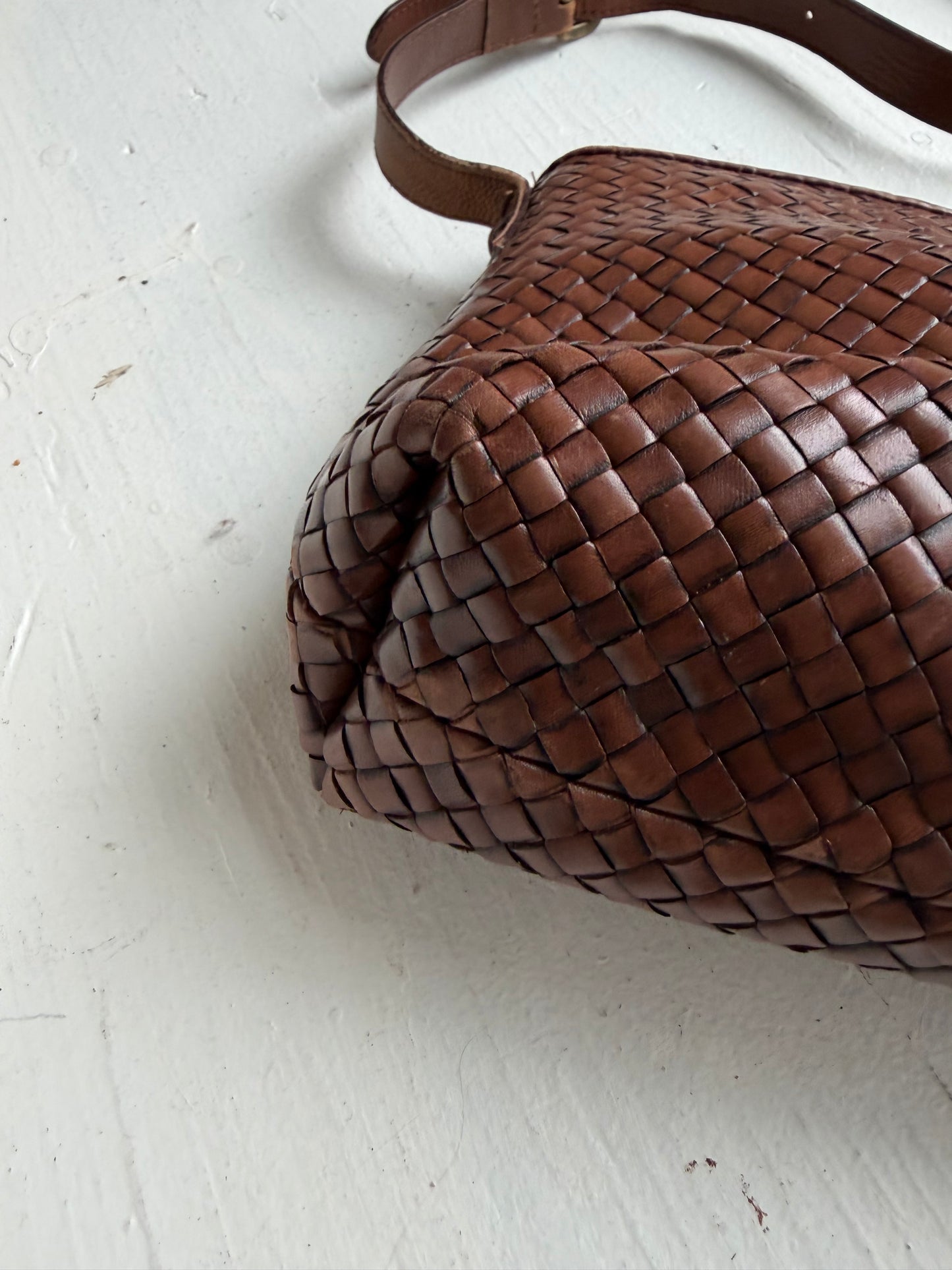 90s Talbots woven leather crossbody bag. Made in Italy