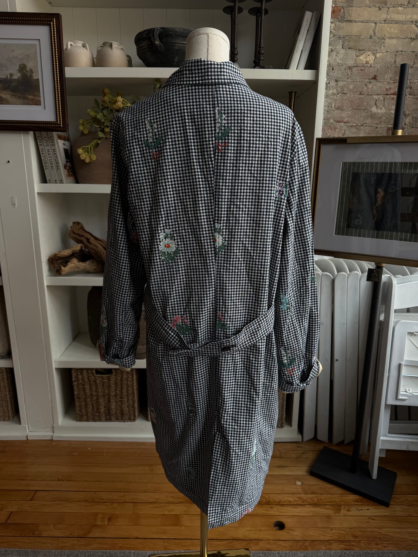 Sundance gingham trench with floral embroidery