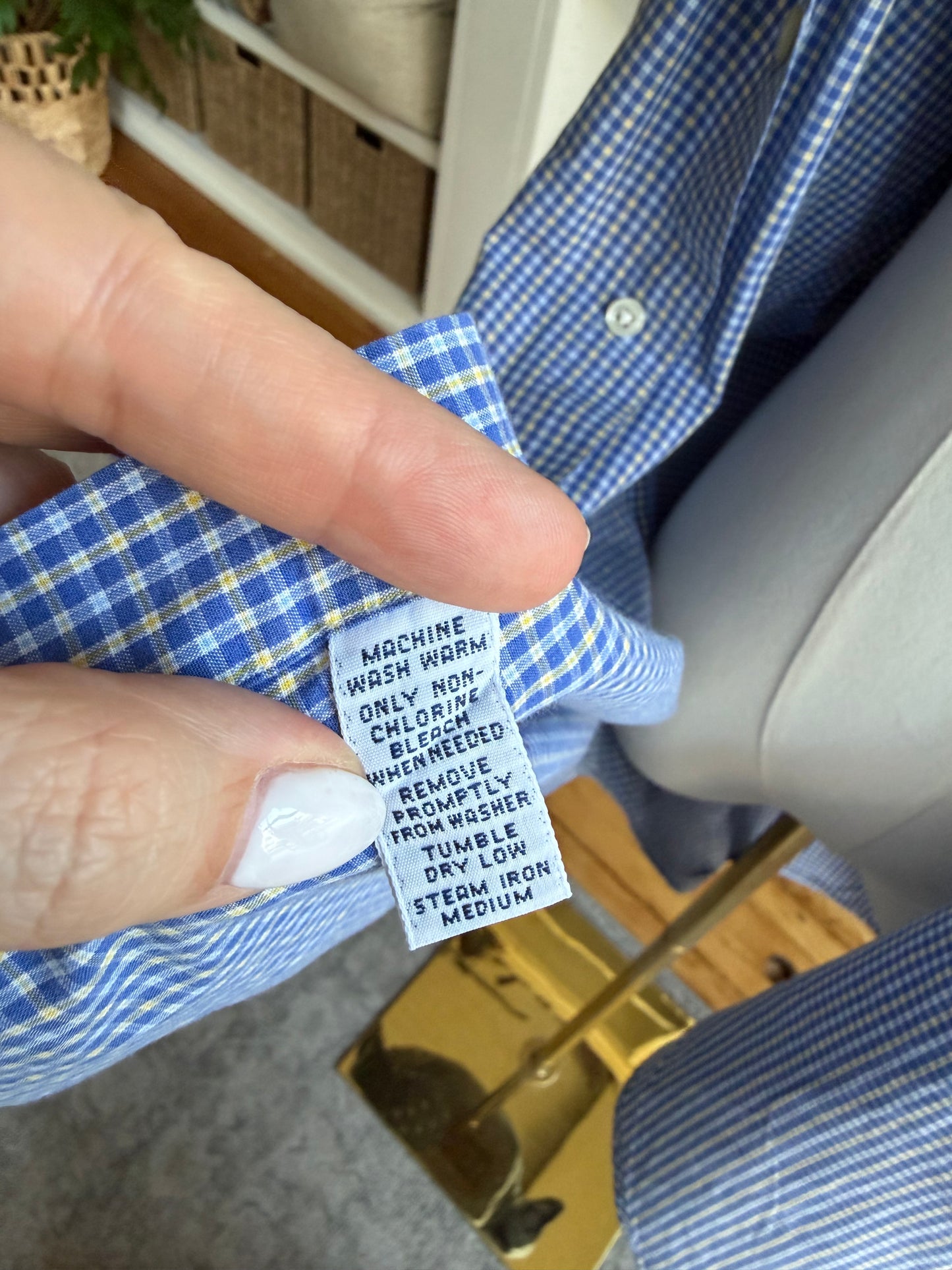 90s Ralph Lauren blue check Yarmouth poplin button down. Made in Hong Kong