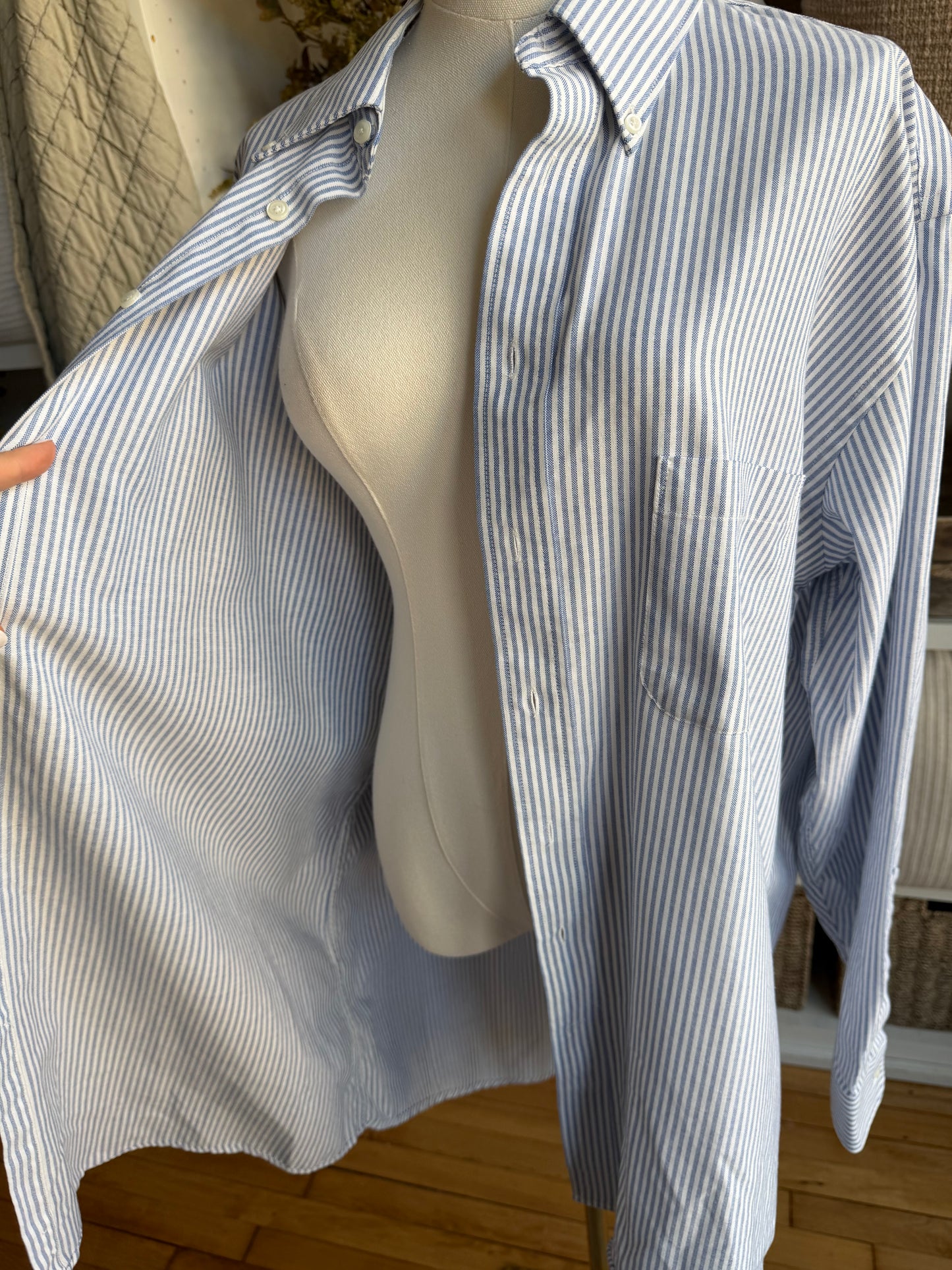 90s Stafford blue and white striped oxford button down