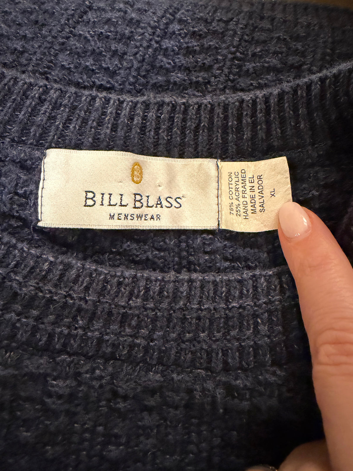 90s Bill Blass navy textured sweater. Fits S-L