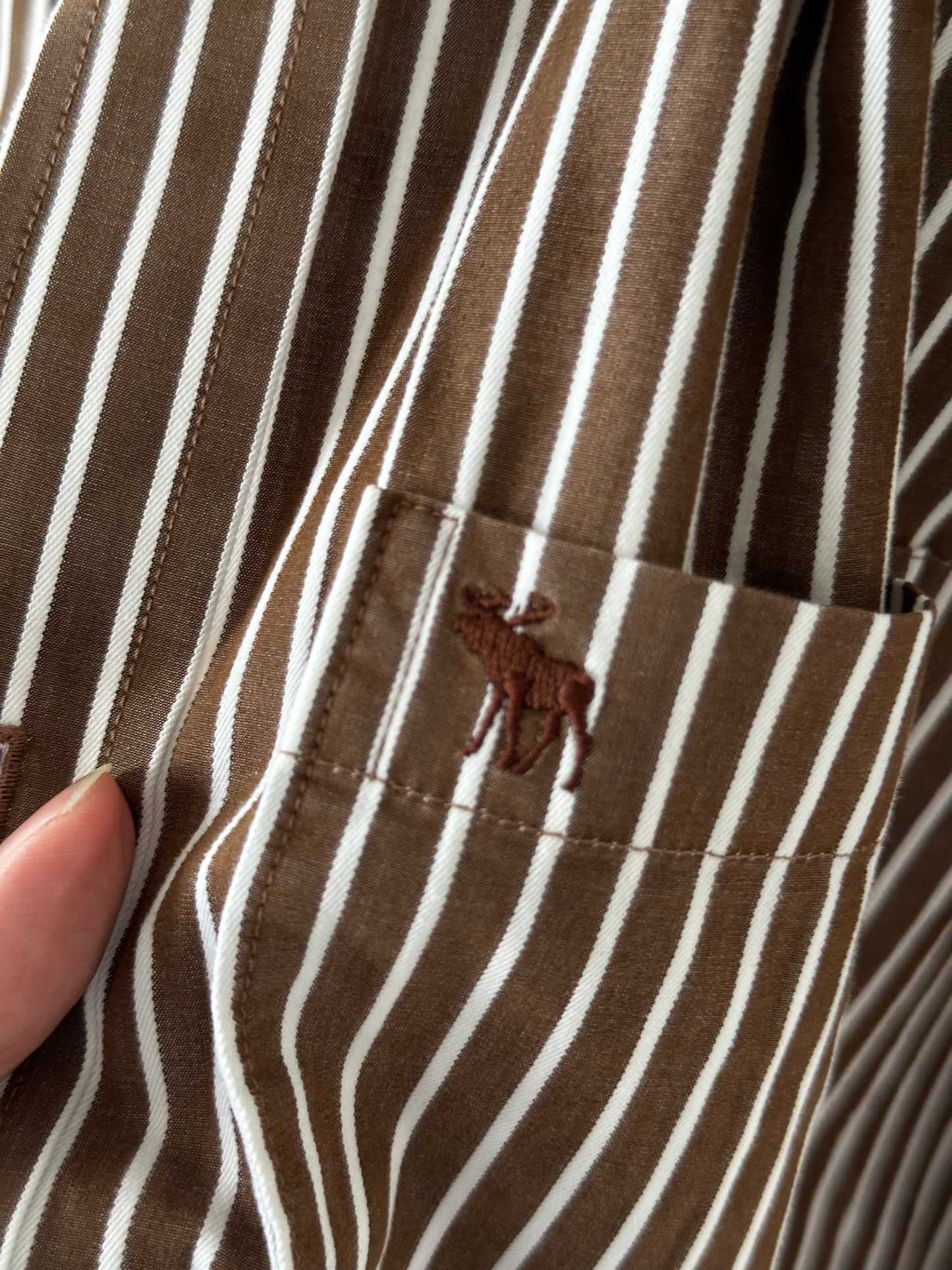 90s Abercrombie & Fitch brown stripe cotton button down. Made in Hong Kong