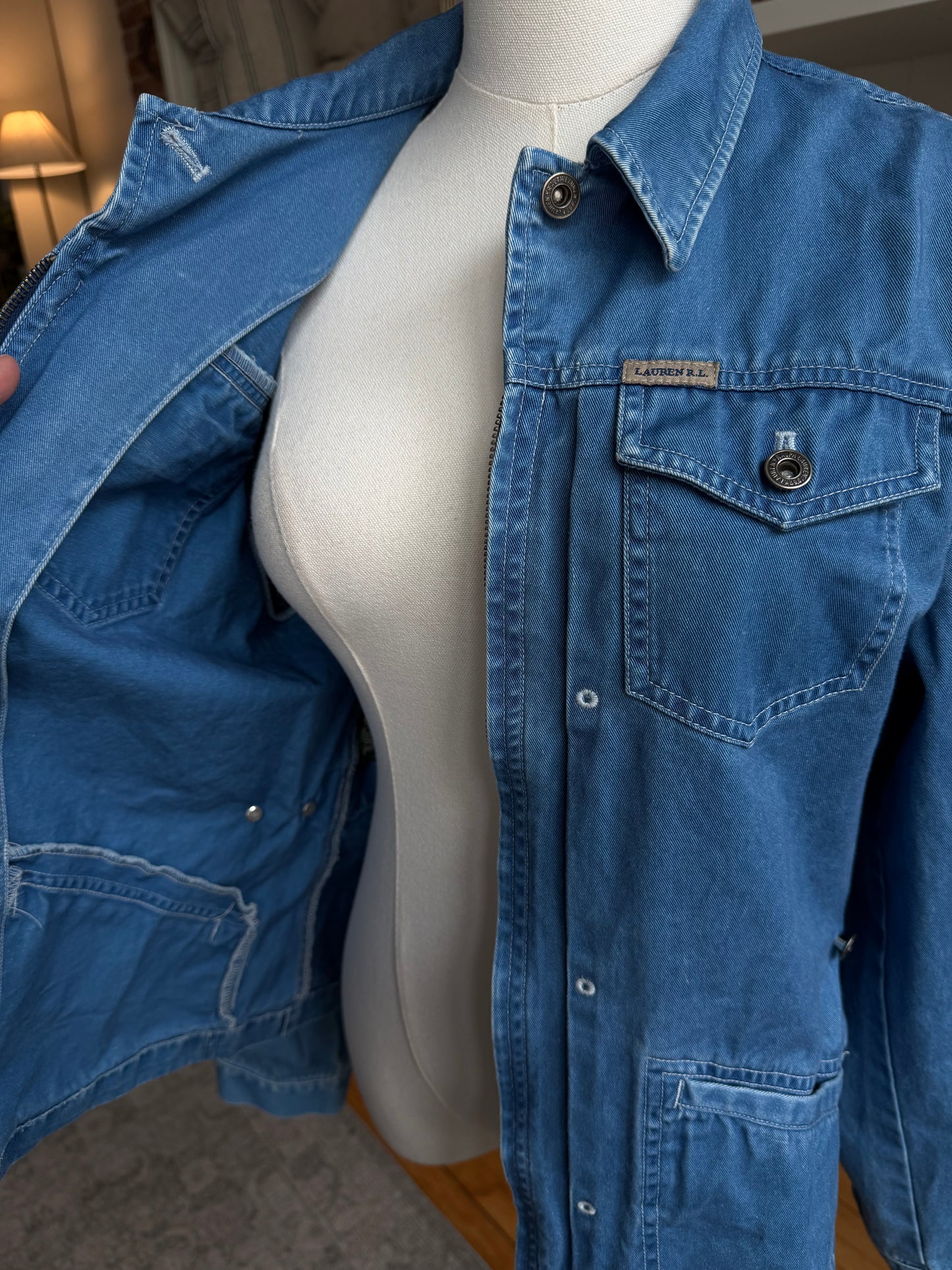90s Lauren Ralph Lauren blue denim light weight jacket. Made in Hong Kong