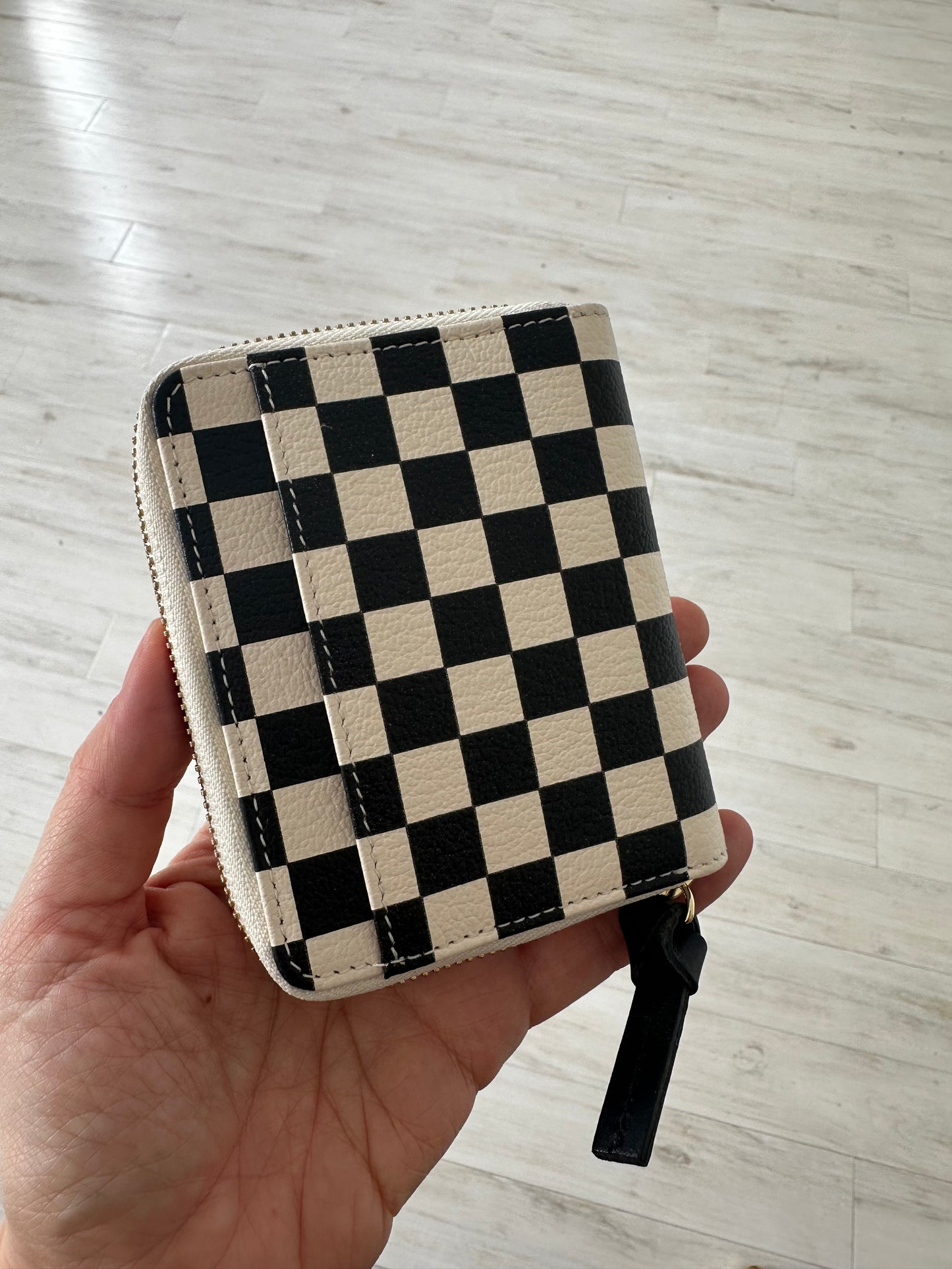 Clare V zip top wallet in checkered