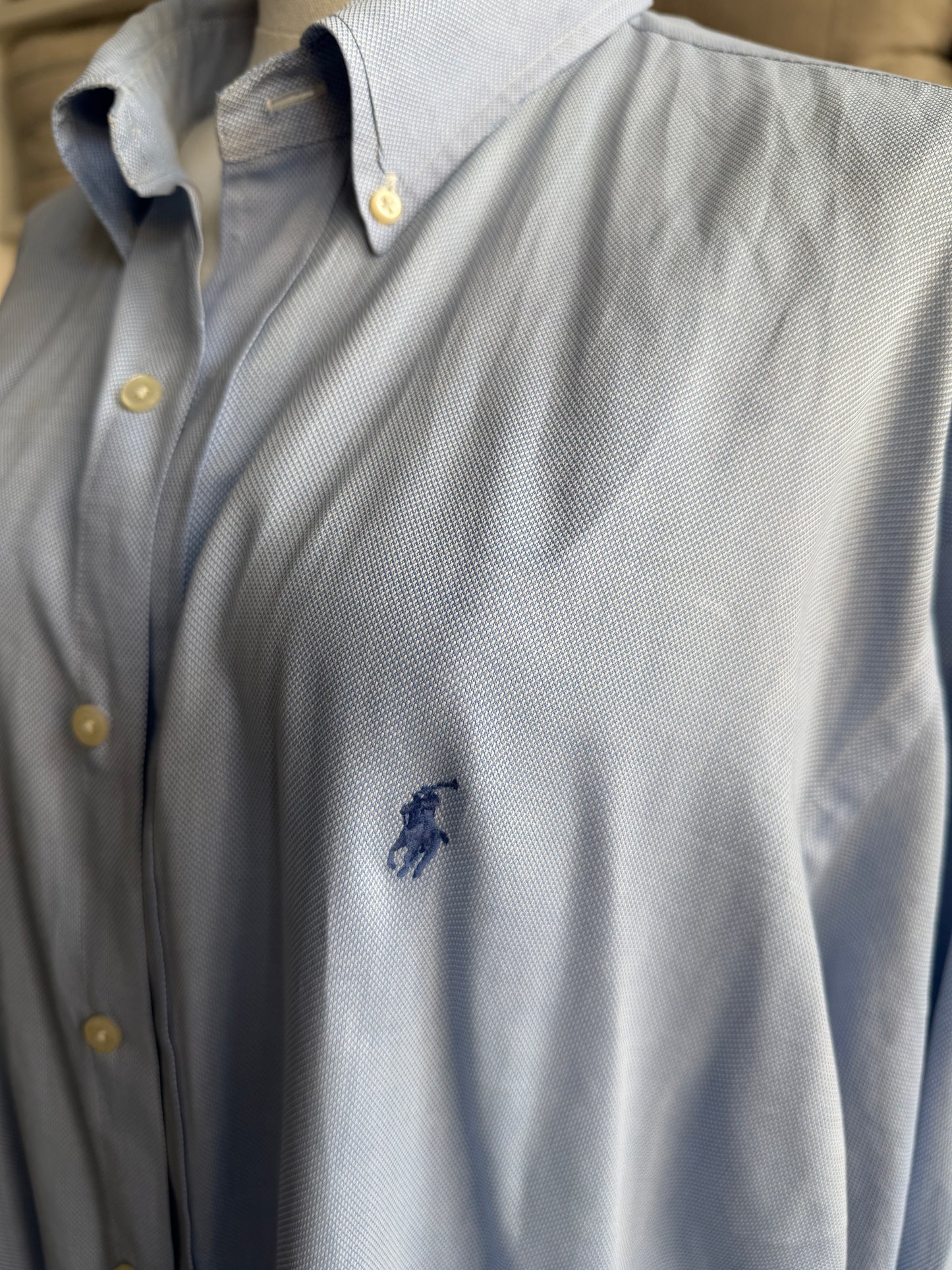 90s Ralph Lauren blue Yarmouth button down. Made in Hong Kong