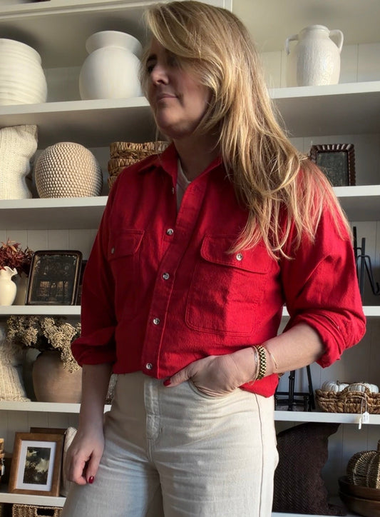 80s St John’s Bay red chamois cloth button down. Made in the USA