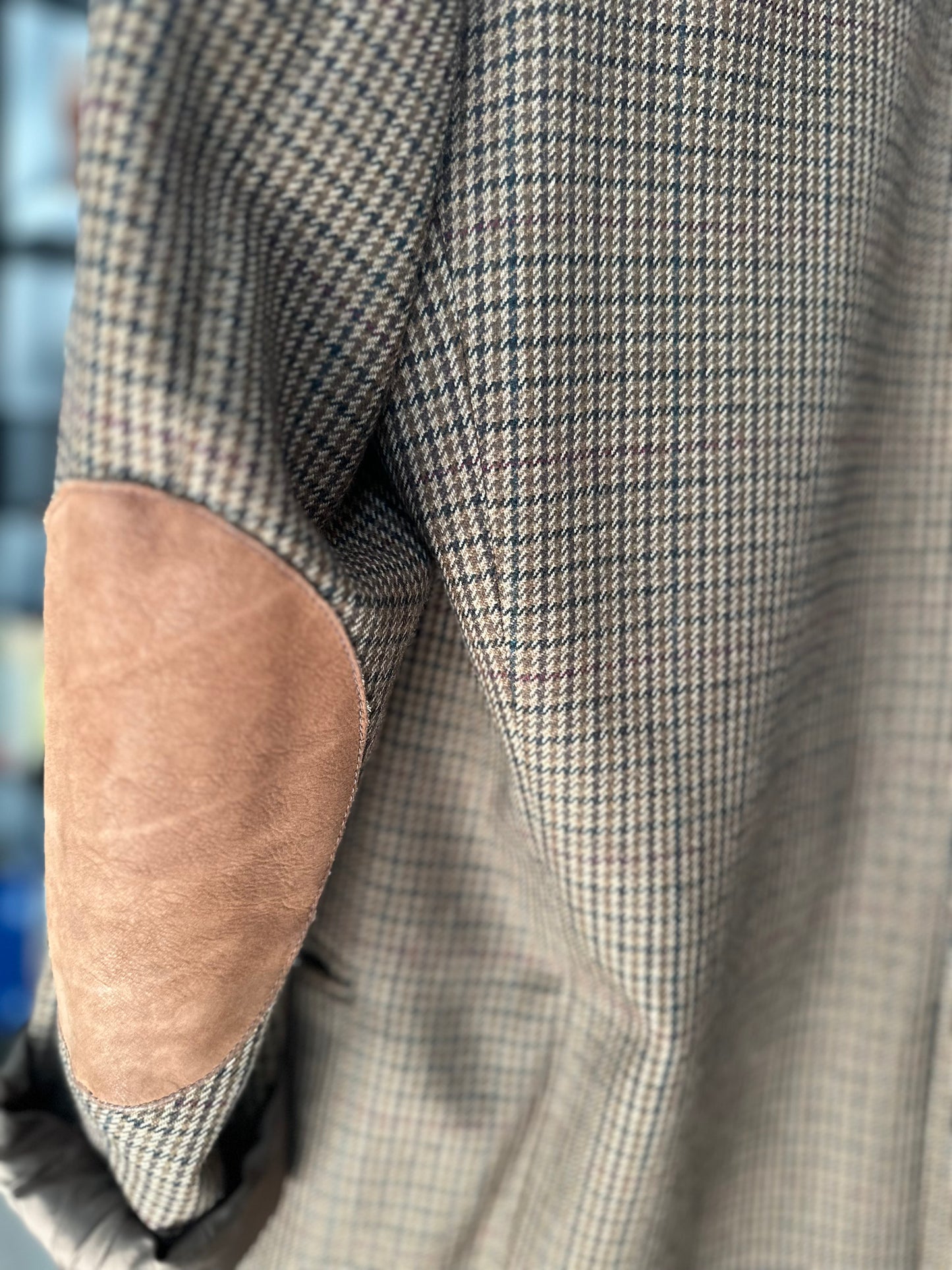 90s Nordstrom Natural Style plaid wool blazer with suede elbow patches