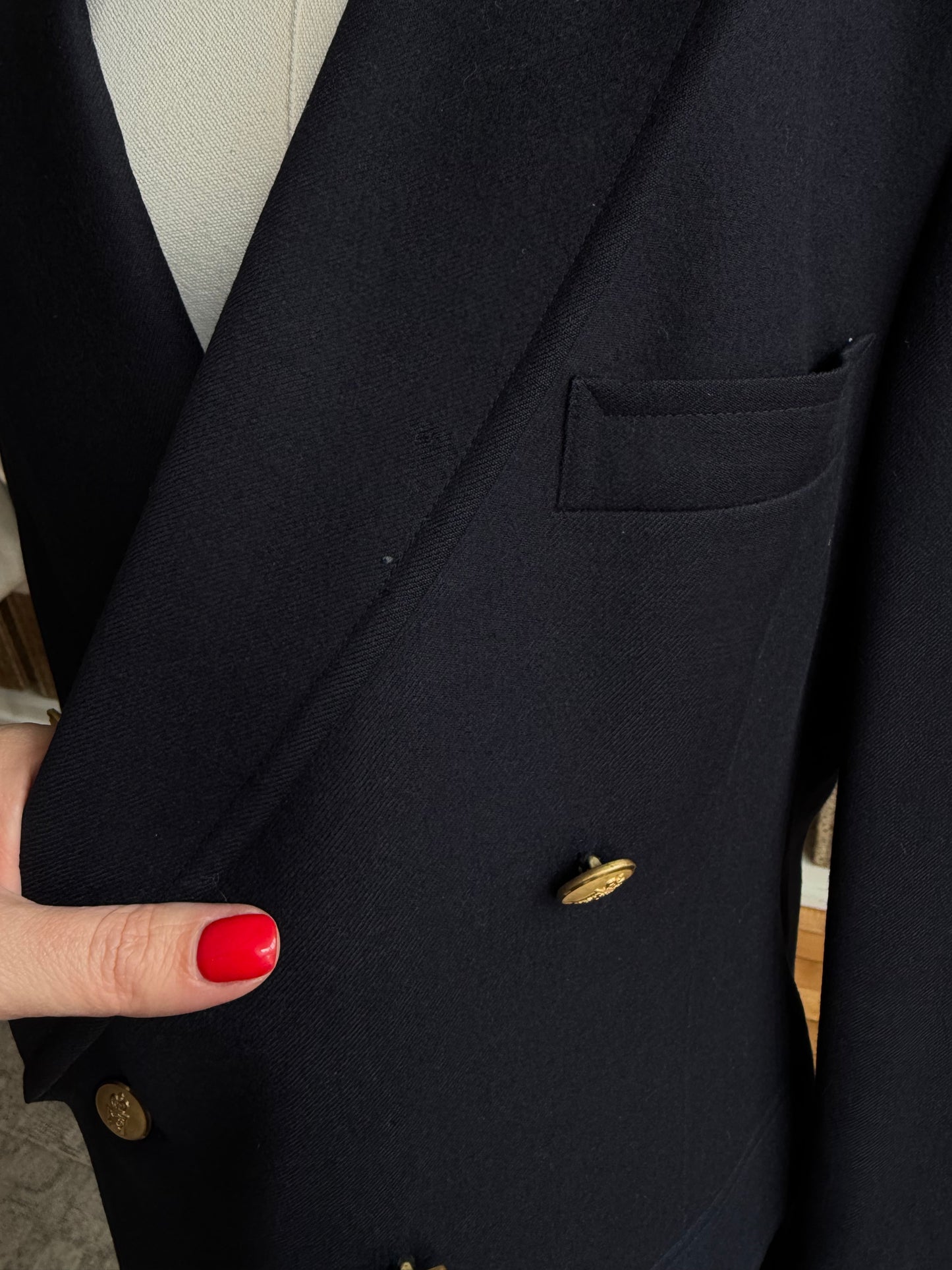 Vintage navy wool blazer with gold buttons